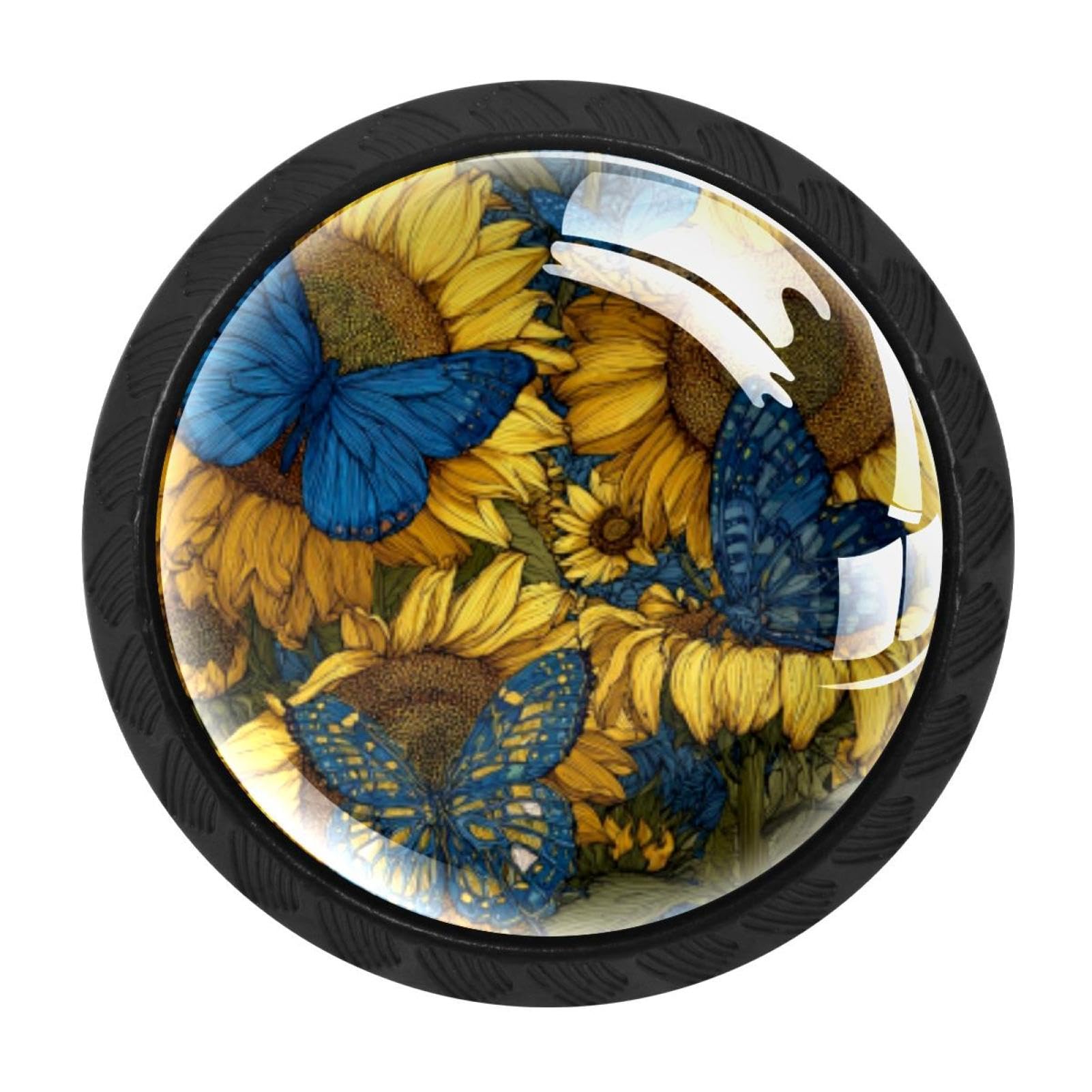 CHENZZZZ Butterflies Sunflowers Cabinet Knobs 4 Pieces Drawer Kitchen Cabinets Dresser Cupboard Wardrobe Unique Pulls Handles