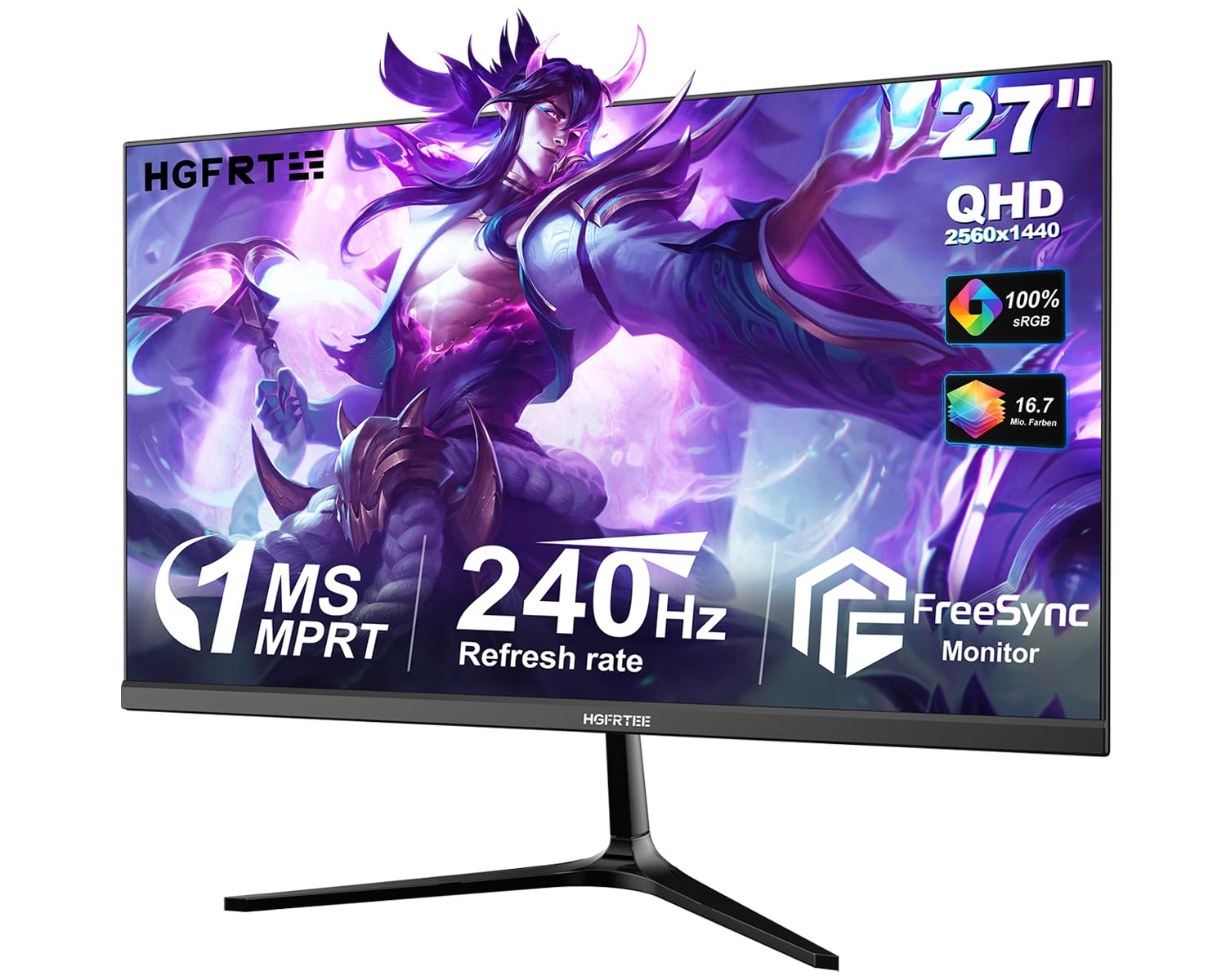 Monitor 27 Pulgadas, Monitor Gaming 2K, 240Hz (DP), 2560×1440 IPS, 1ms MPRT, Adaptive Sync, 100% sRGB, HDMI y DisplayPort, Compatible con VESA 75×75 mm, Monitor para PC Gaming, Oficina y Multimedia