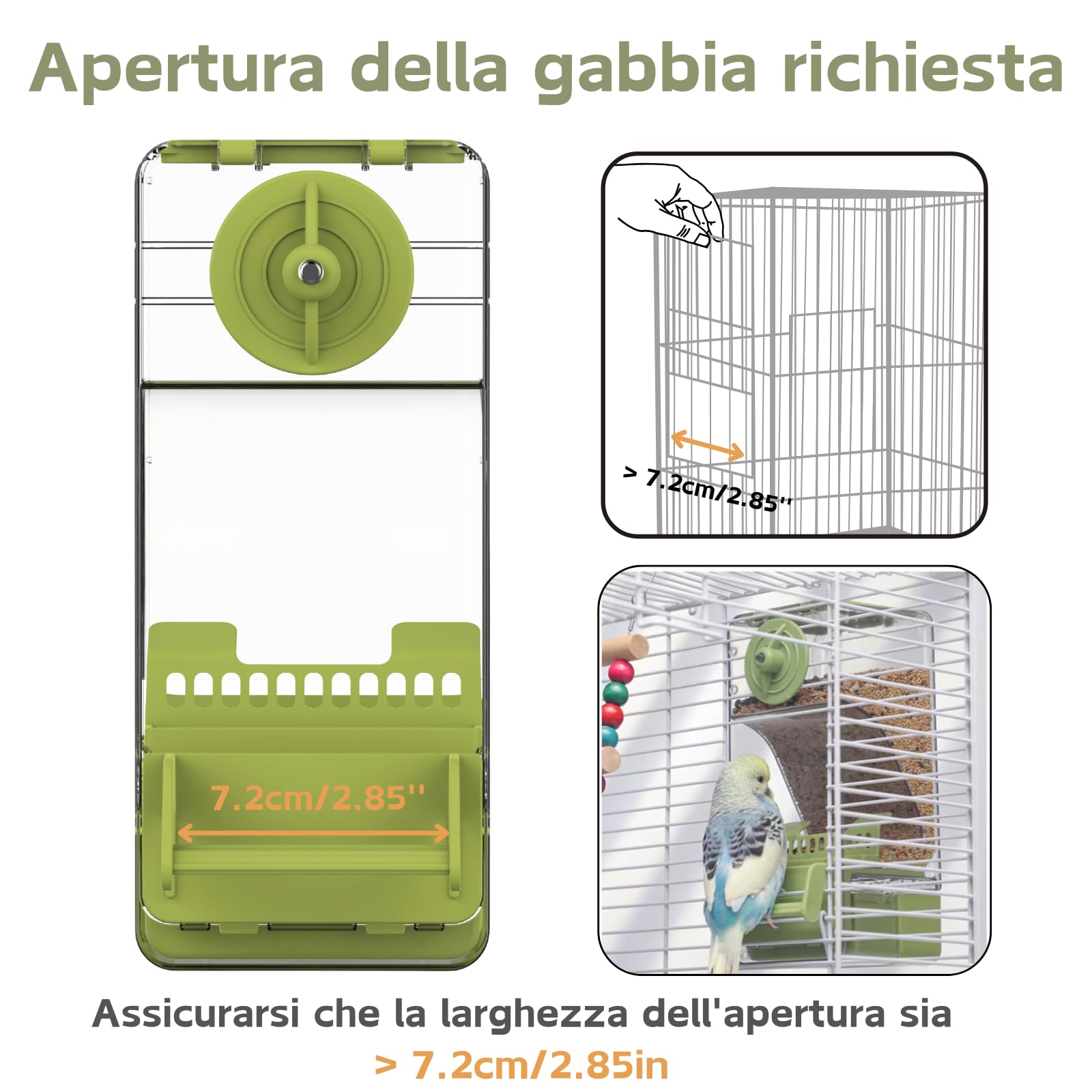 Mangiatoia automatica per uccelli, mangiatoia per gabbia per uccelli con trespolo per parrocchetto canarino calopsitta fringuello (Verde)