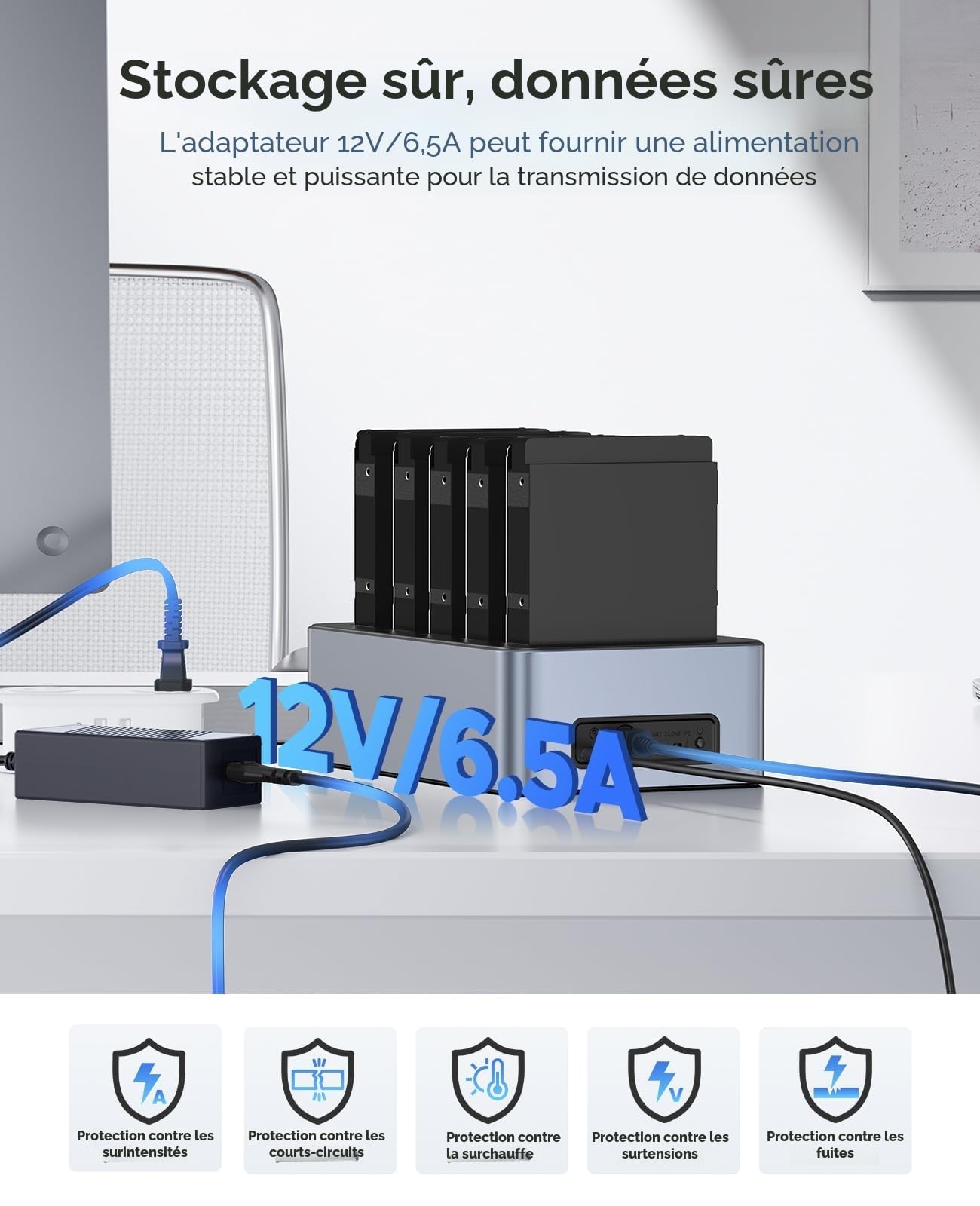 ORICO Aluminium Clone 5 Baies Dock pour Disque Dur, USB C Stations d'accueil pour Disque Dur pour SATA de 2,5/3,5" SSD/HDD jusqu'à 20 to, Clonage Hors Ligne Dock (6656C3-C)