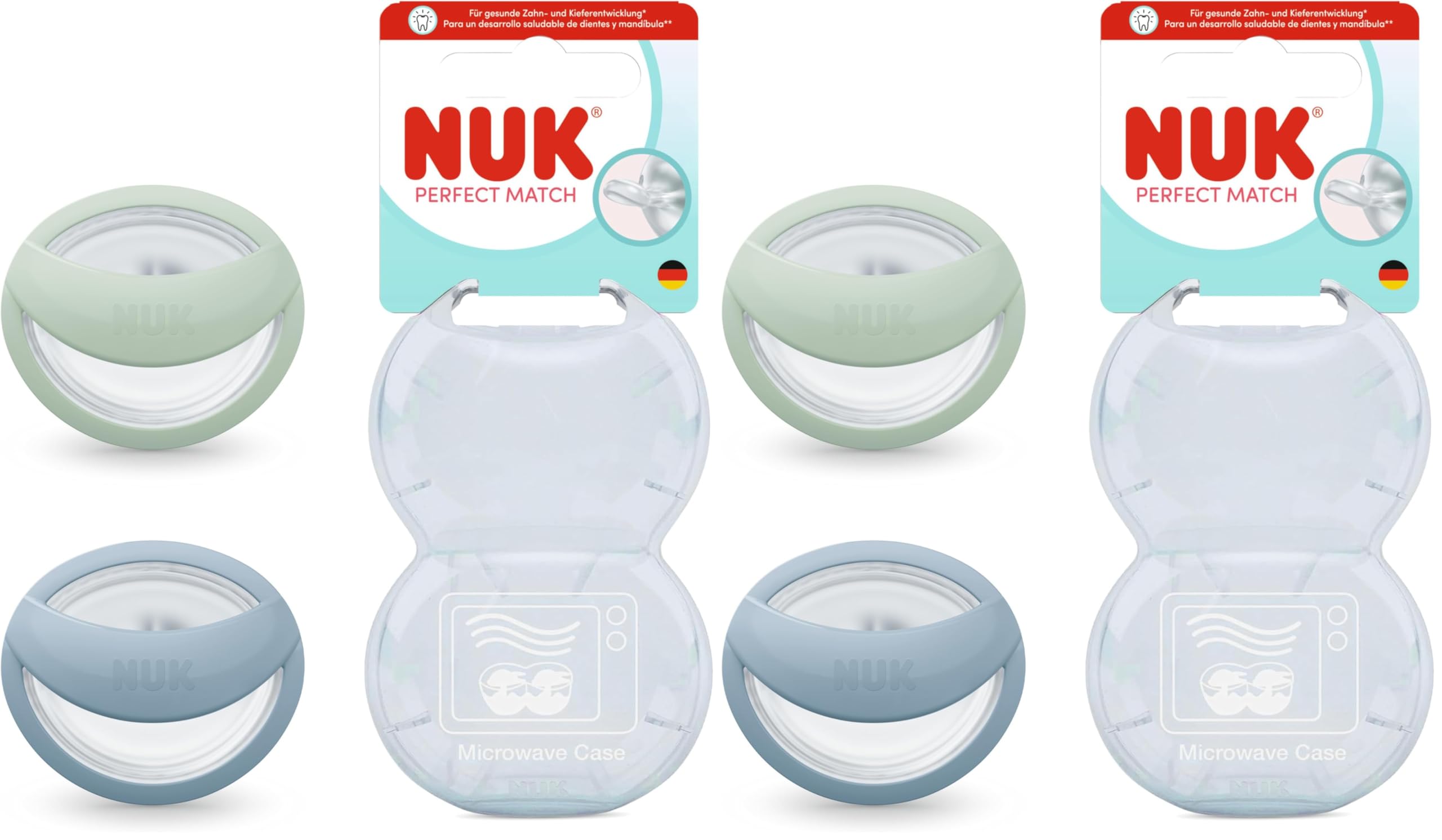 NUK Perfect Match Baby Schnuller | 0-6 Monate | Stillfreundlich, kiefergerechte Beruhigungssauger | 95% Akzeptanz bei Babys** | Grün/Blau | 2 Stück (Packung mit 2)