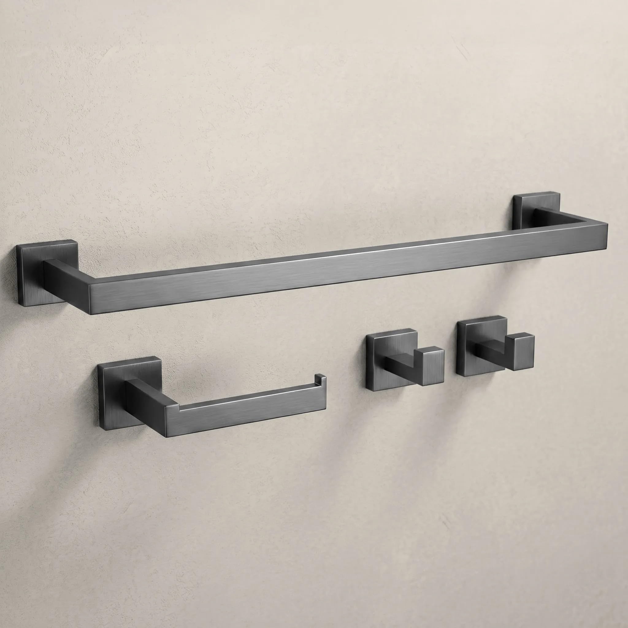 Rea - Juego de Perchas de baño Rio 4 Piezas - Titanio - Metal - 10 x 10 x 10 cm