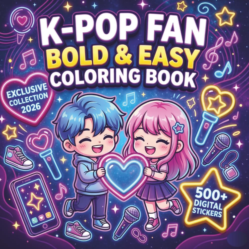 K-Pop Fan Bold & Easy Coloring Book: Super Cute Chibi Idols and Simple, Thick Lines for a Fun, Relaxing, and Stress-Free Kawaii Art Experience