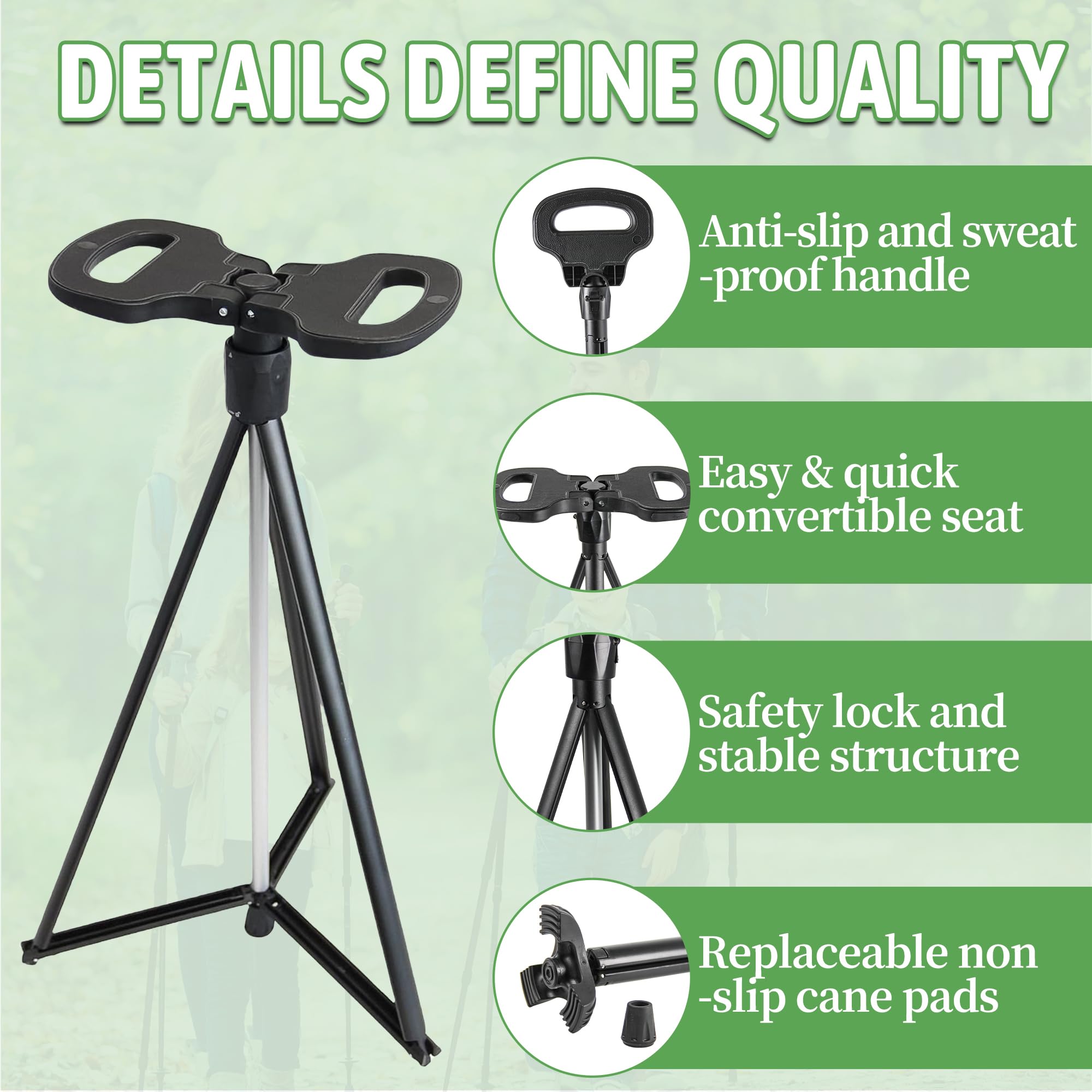ALEVMOOM Canne de Marche avec siège, Canne Pliante Portable, béquilles Tabouret pour Adultes, Tabouret de Repos de Voyage