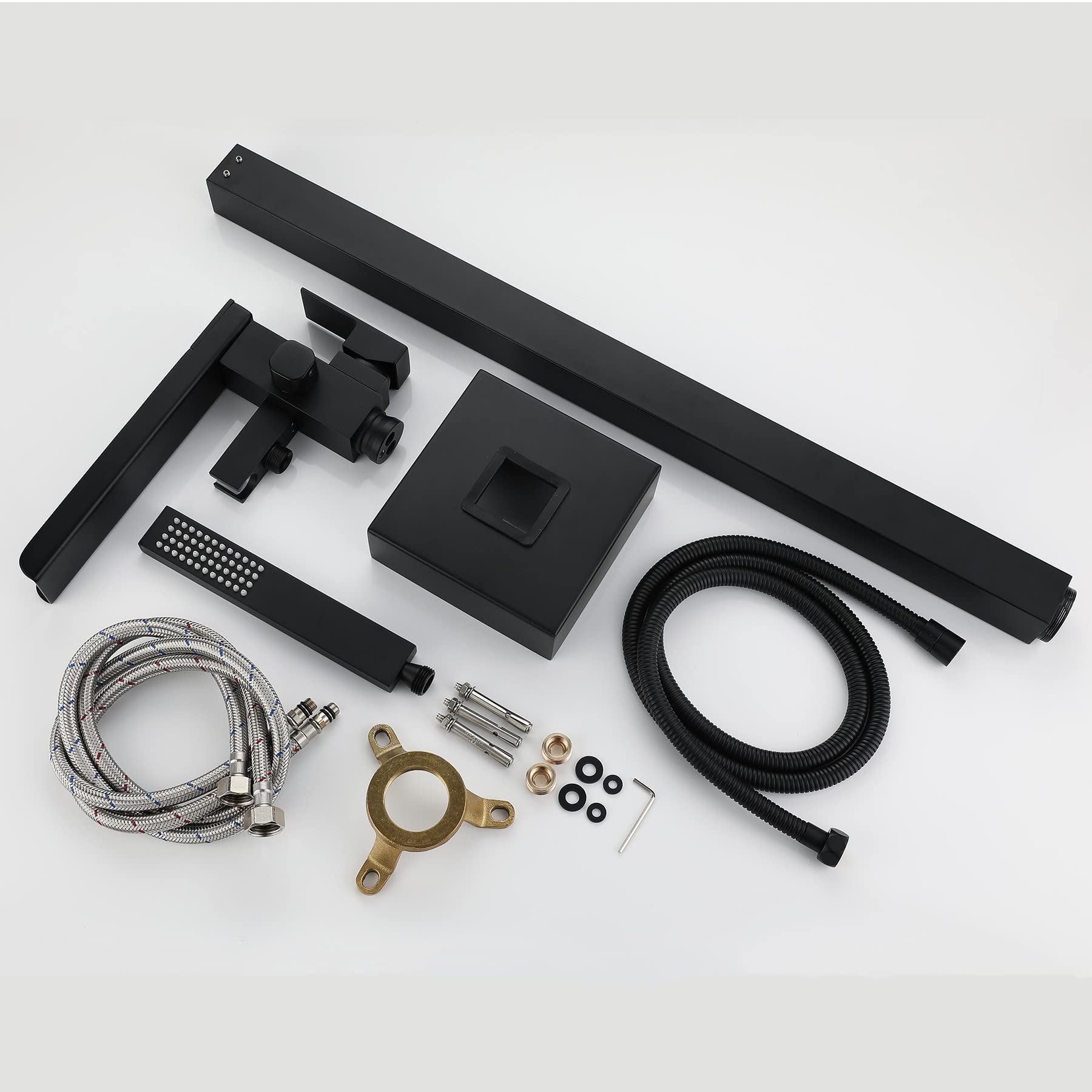 Rubinetto Per Vasca Pavimento In Piedi Da Bagno Con Beccuccio A Cascata E Spruzzatore A Mano,Freestanding Rubinetti Per Vasca, Nero（collegamento interno）
