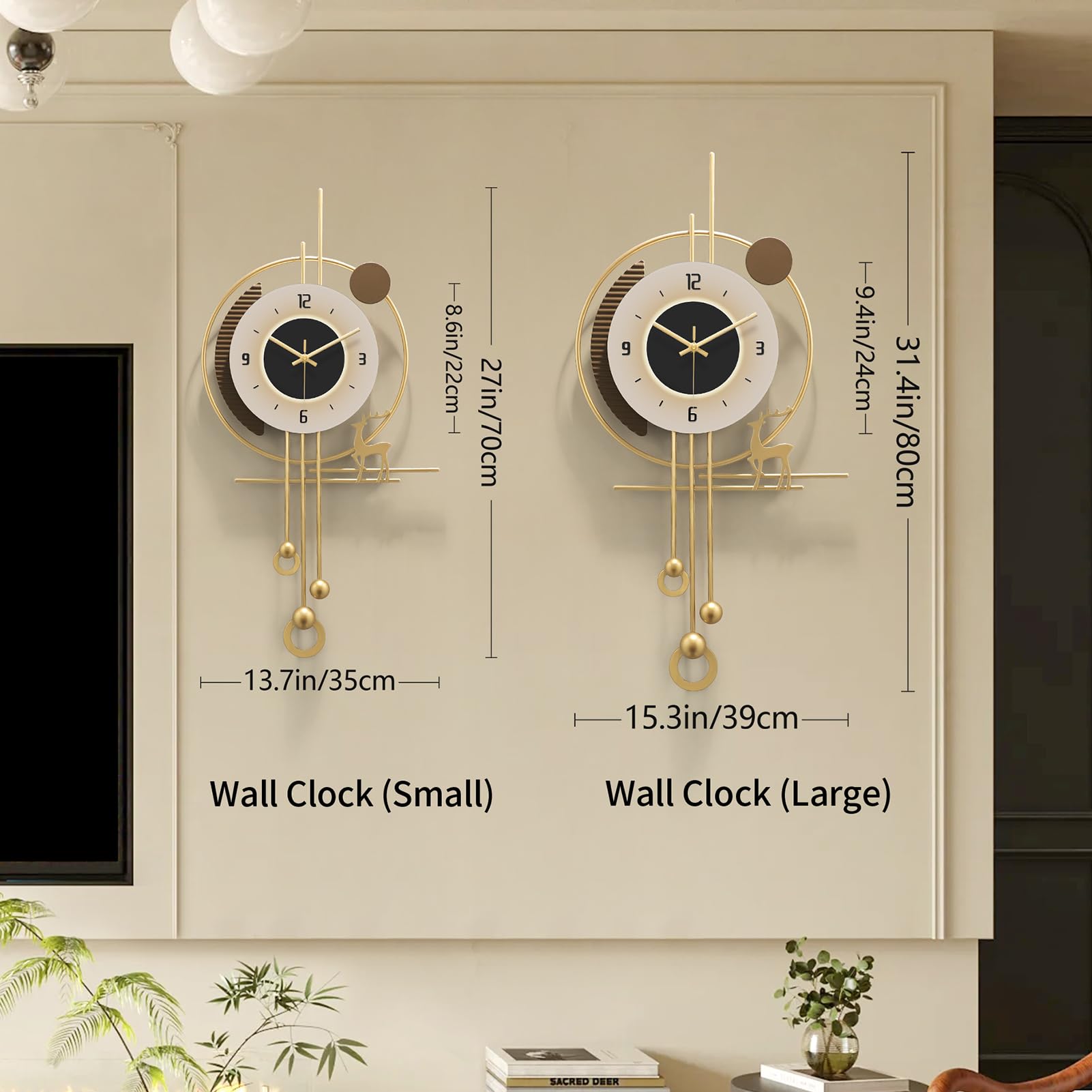 Duży dekoracyjny zegar ścienny, nowoczesny cichy metalowy zegar na baterie do salonu, kuchni, sypialni, biura, przedpokoju, jadalni - unikalny złoty design
