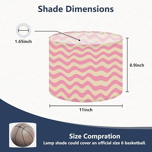Miniatura 2 de Drum Lamp Shade 70s Grid Retro Pink Beige Lampshade for Floor Lamps Table Lamps Pendant Light 11"x8.9" Replacement Linen Large Lamp Shades Easy