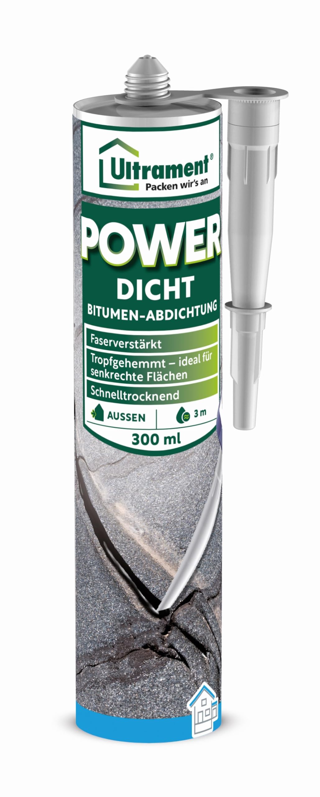 Ultrament Power Dicht 300 ml Kartusche | flexible, tropfgehemmte 1-Komponenten-Polymer-Bitumen-Abdichtung