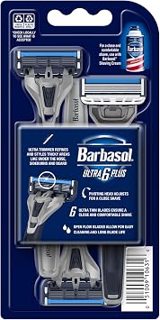 Barbasol Ultra 6 Plus Disposable Razor Value Pack (1 Pack/3 Total Razors) | Premium 6-Blade Disposable Razors, Close Shave technology, UltraTrimmer 7th Blade, Pivoting Head, Razor Bundle