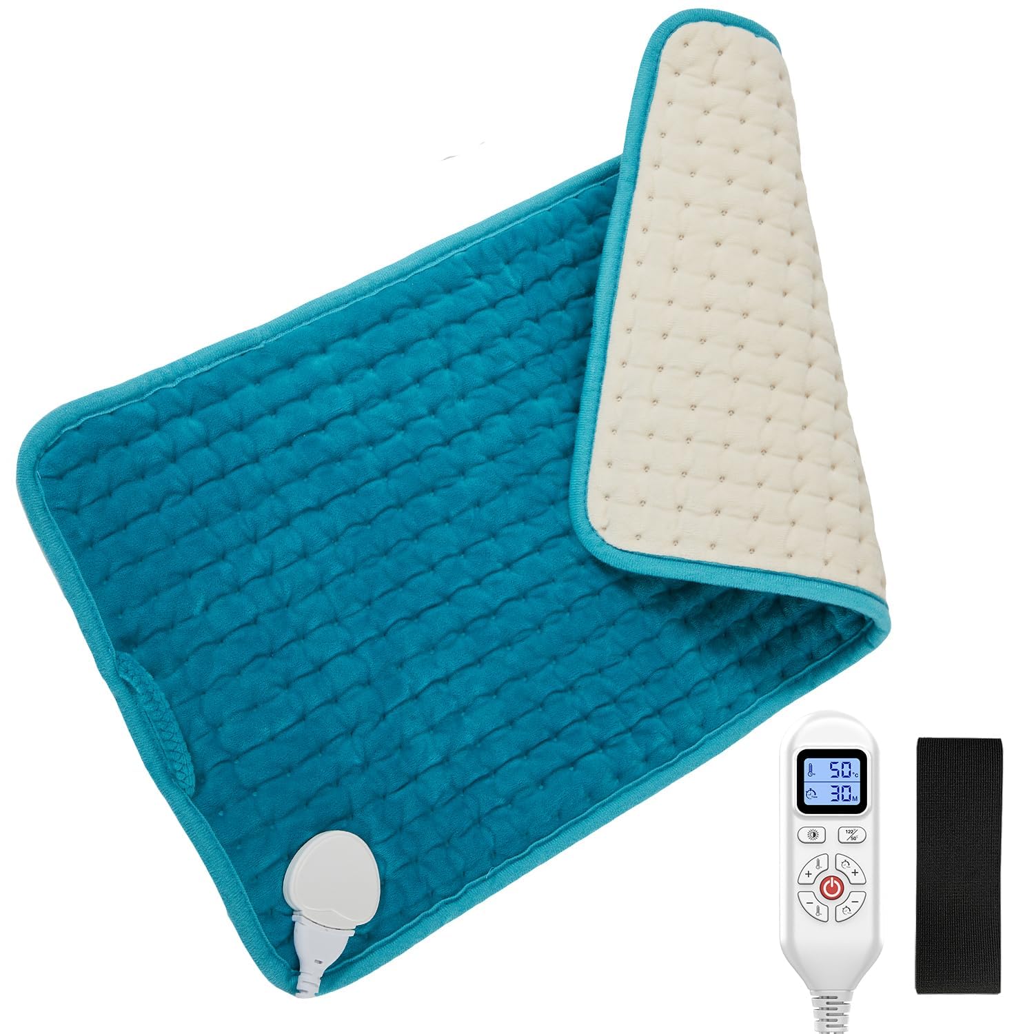 JOBYNA Termoforo Elettrico, Cuscino Termoforo con Cintura, Cuscino Termico 30-70℃ e 10-90 Minuti Regolabili, per collo, spalle, schiena, braccia, muscoli (30 x 60 cm)