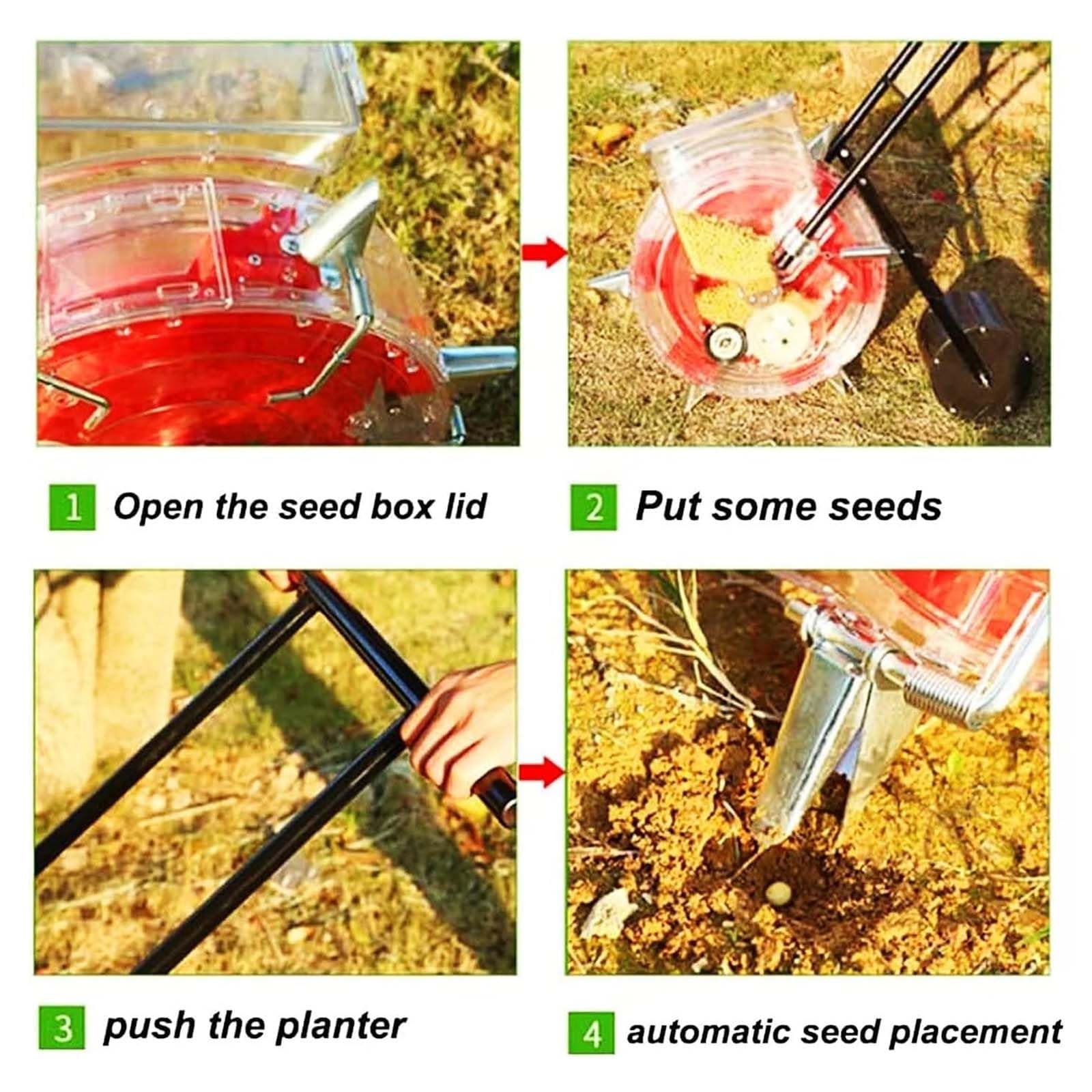 Sembradora Manual De Empuje (6-10 Boquillas), Sembradora De Rodillos Para Jardín (semillas De 3-15mm), 3,75Kg De Almacenamiento + Espacio Entre Siembras (16-26cm), Siembra De Precisión,7 Nozzles