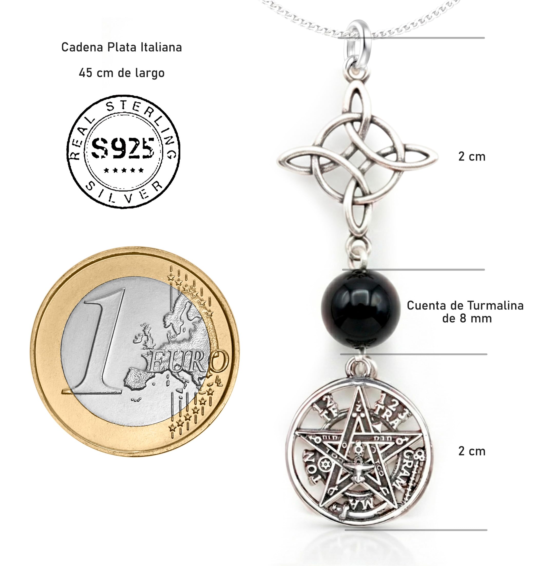 Halskette mit doppeltem Schutz, Dreifach-Medaille des Heiligen Benedikt, 925er-Sterlingsilber, rhodiniert, 45 cm lange Kette