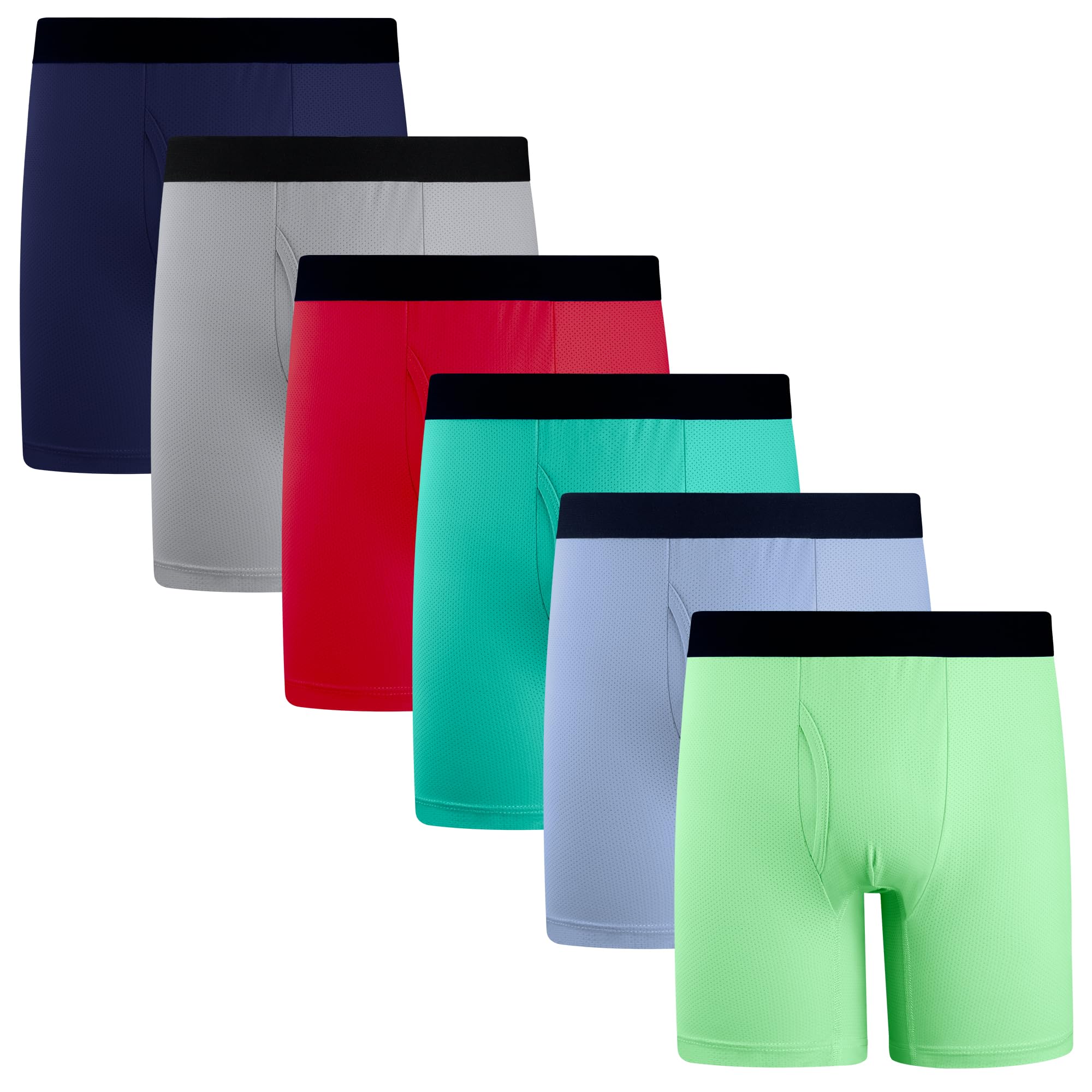 6 Pcs Boys Performance Boxer Briefs Youth Mesh Breathable Athletic Underwear Moisture-Wicking No-Tag Comfort