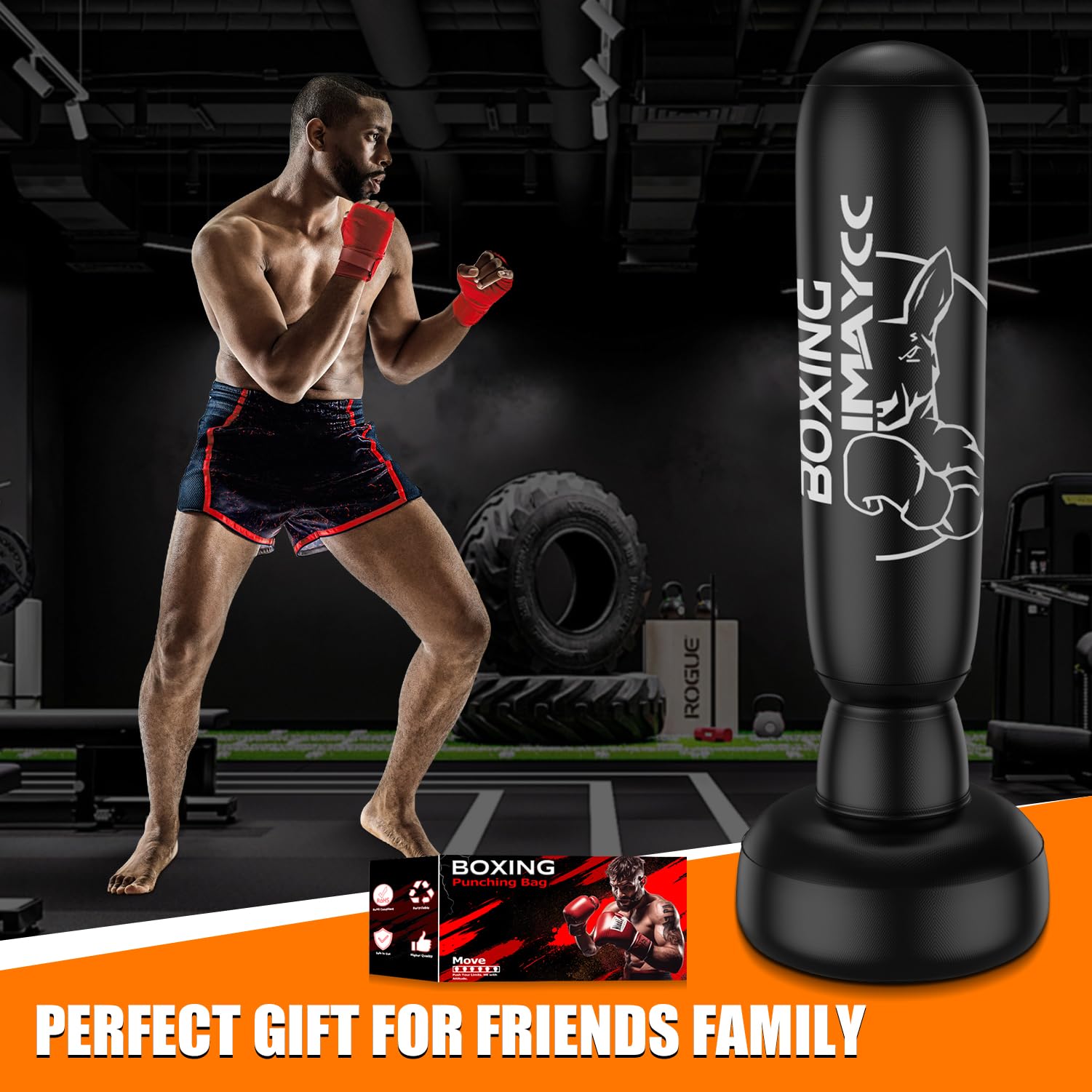 Sacco da boxe autoportante per adulti e adolescenti, sacco da boxe in PVC ispessito da 180 cm per adulti, sacco da boxe pesante, sacchi da kickboxing per muay thai, mamme, allenamento di boxe, fitness