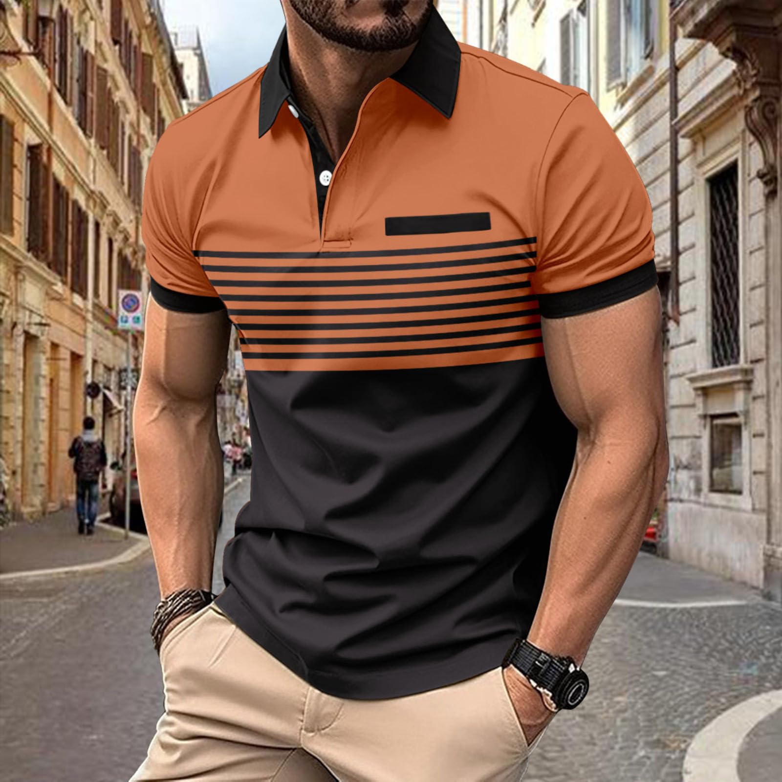 Homme Polo Golf Polos à Manches Courtes Sport T-Shirts Casaul Teeshirt Court Tshirt D'Été Habit Fitness Vetement a Rayures pour