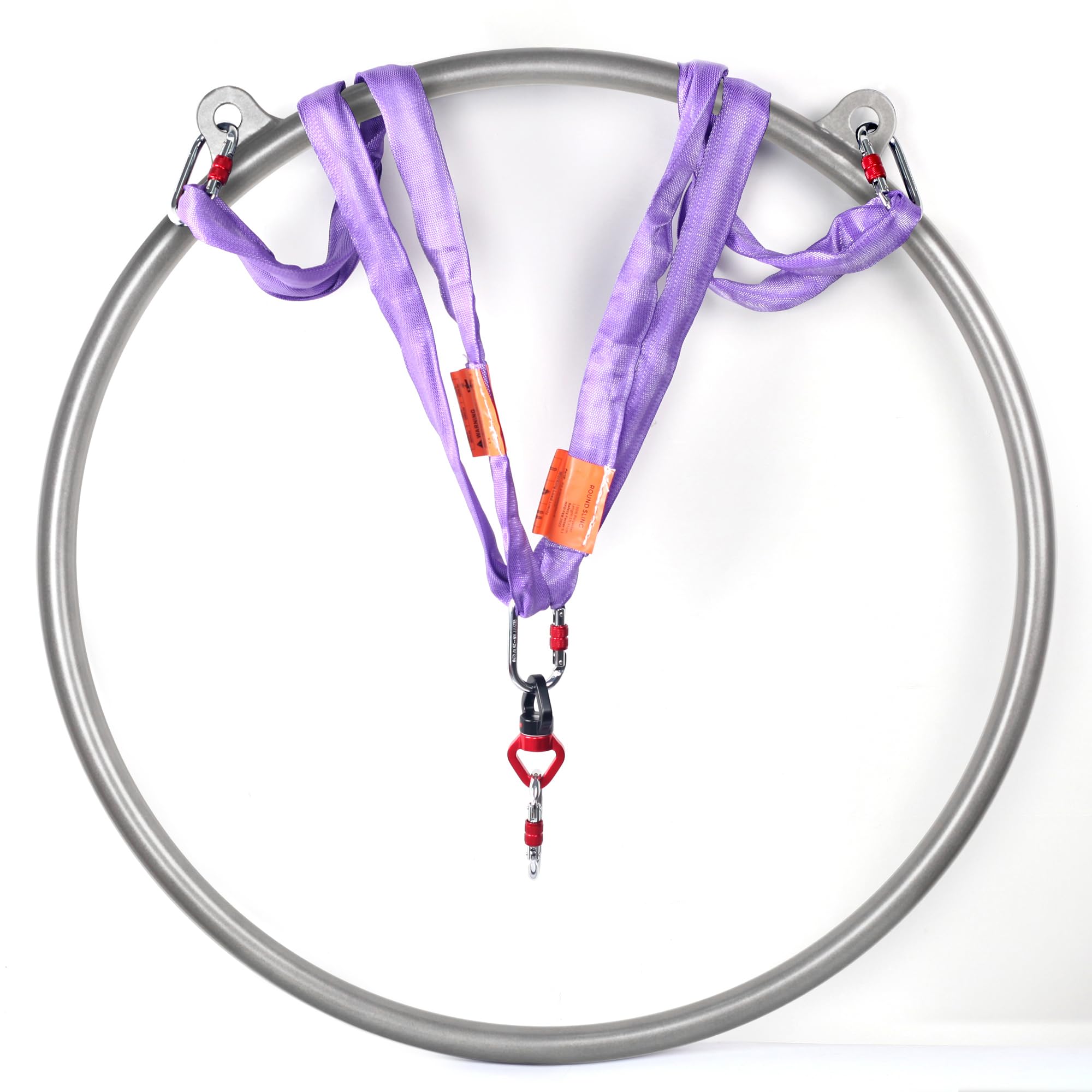 PRIORMAN Premium Double Tab Aerial Hoop Set - Steel Lyra Ring with Rigging, 661LBS Tested for Fitness & Acrobatics(Shiny Silver, 90cm/32mm)