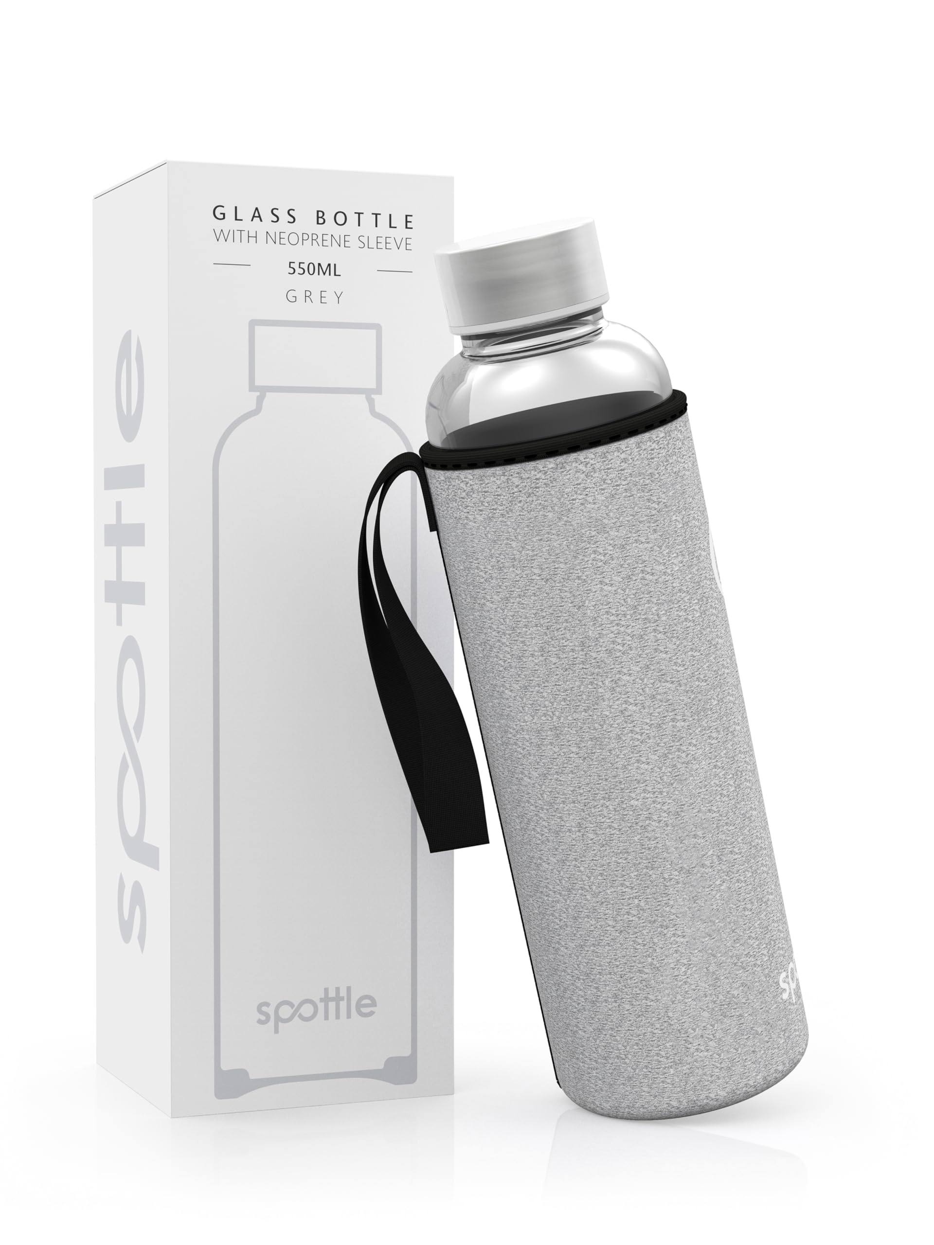 spottle Glass Water Bottle with Neoprene Sleeve, Borosilicate Drinking Bottle - Dishwasher Safe, Suitable for All Beverages, BPA free, 550ml — image 1