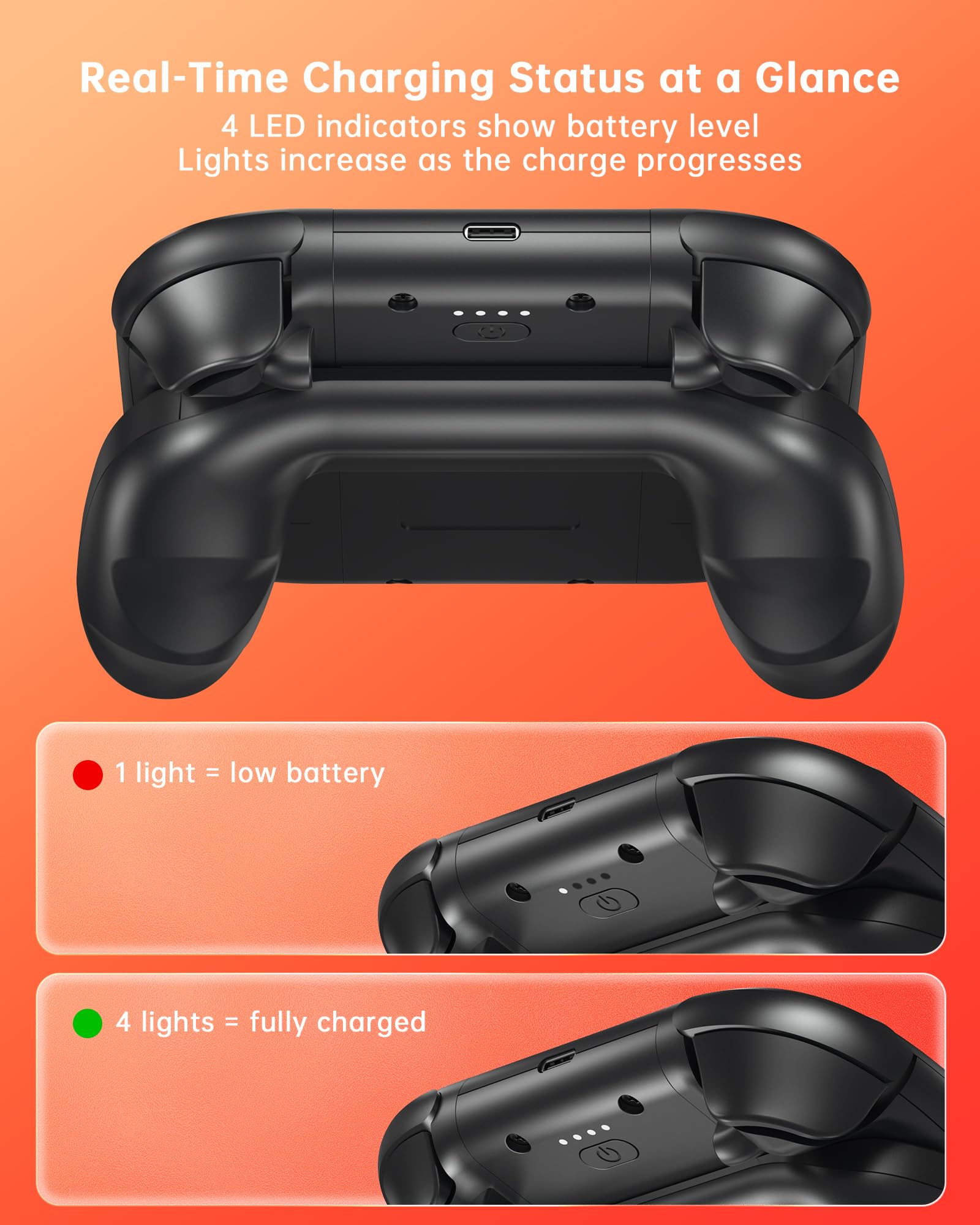 BRONAL Impugnatura di Ricarica JoyCon Switch 2 con Batteria da 2000 mAh, Supporto di Ricarica Play & Charge per Controller Joycon 2, Impugnatura Wireless Portatile NS2 con Indicatori