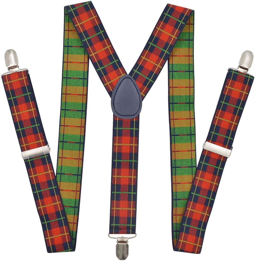 Men's Unisex Clip-on Braces Elastic 3.5cm Wide Larger Suspenders Y-back Suspender Plaid