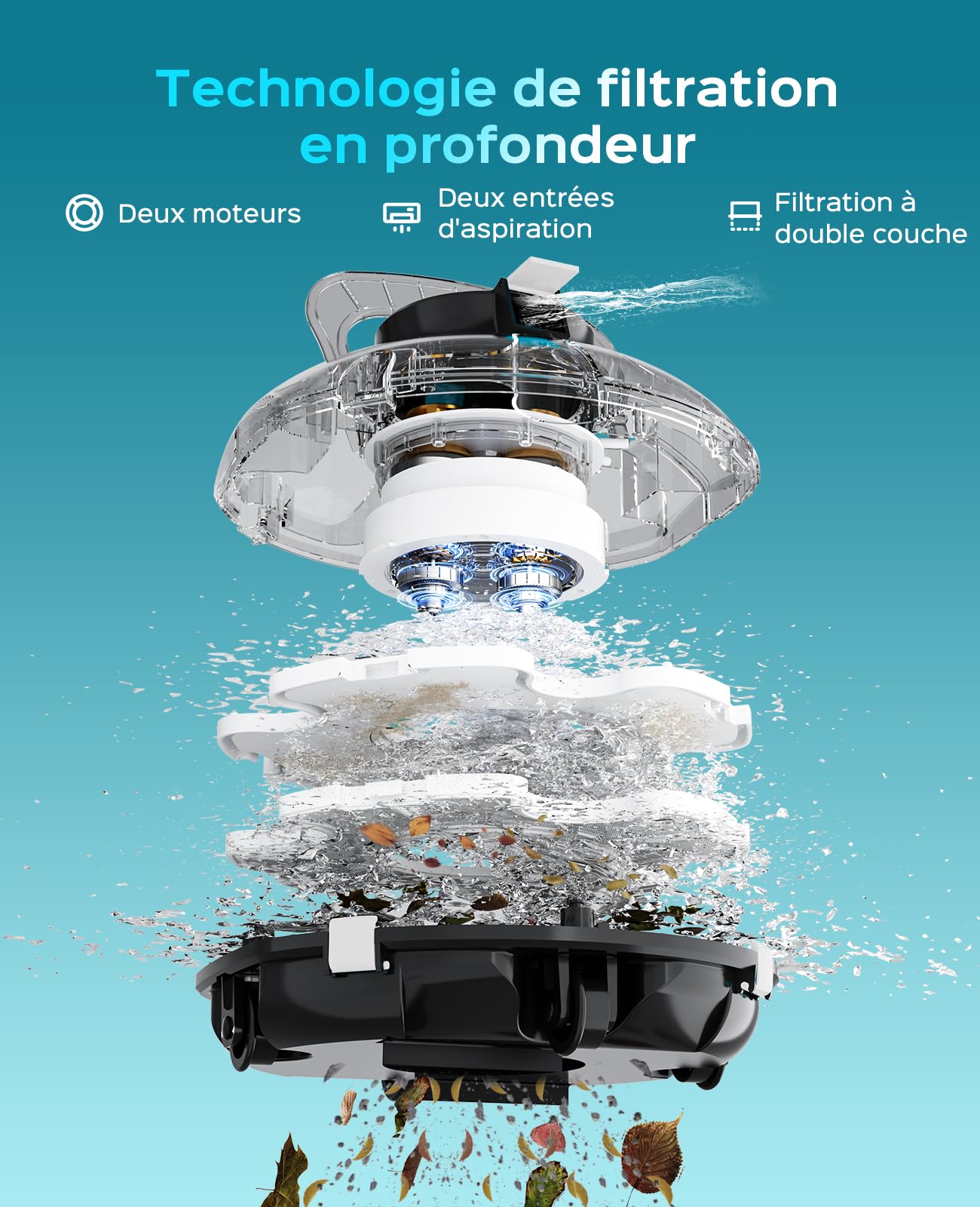 WINNY POOL CLEANER Winny 200 – Robot Piscine sans Fil, Double Filtration, Stationnement Automatique, Autonomie 80 Min, pour Piscines Hors-Sol 60 M², Compact Et Léger(Noir Encre-Blanc)