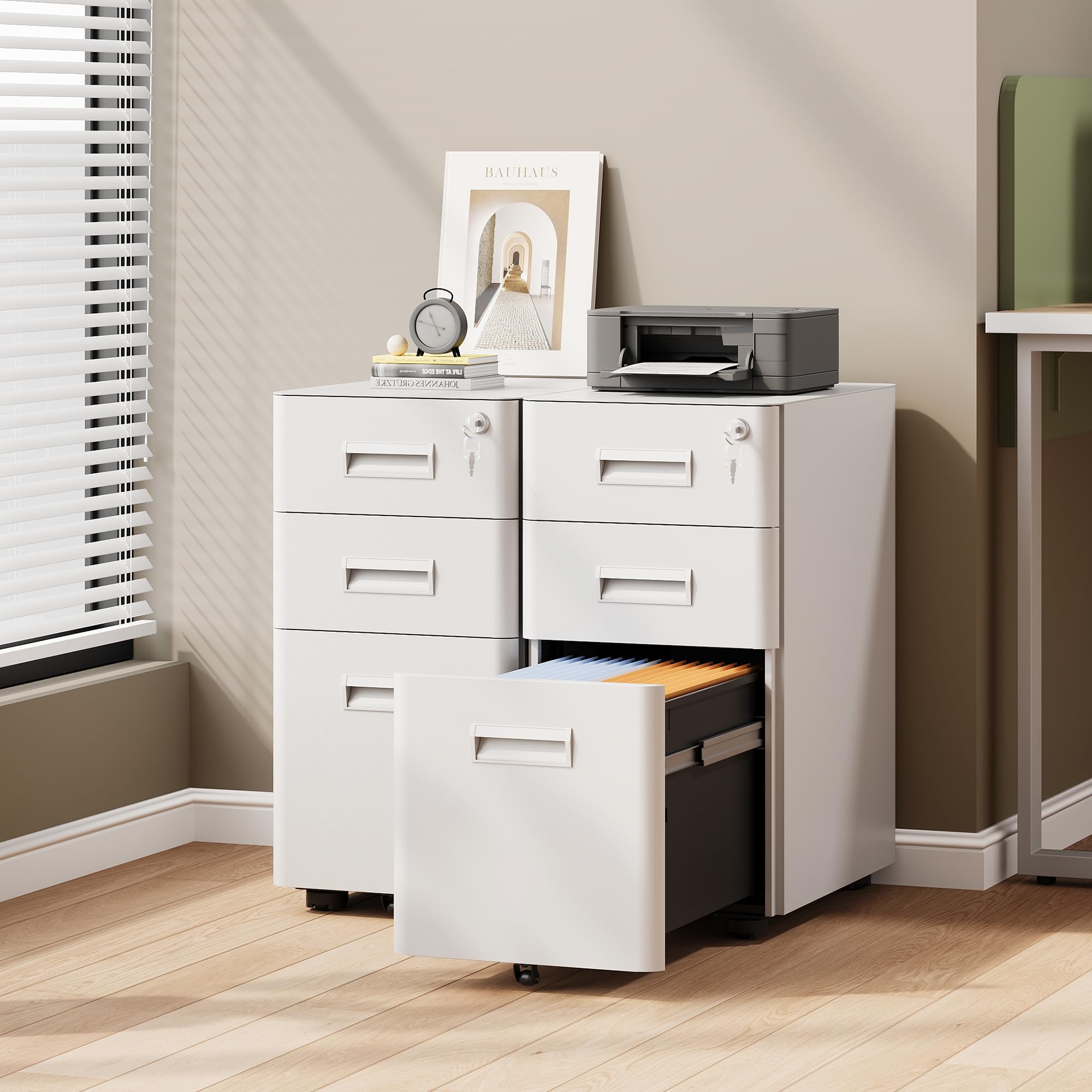 DEVAISE 3-Drawer Slim File Cabinet, Small Mobile Filing Cainet with Lock for Home Office, Fits Letter/Legal/A4 Size, 11.8 x 17.7 x 23.2 Inches (Pre-Assembled, Black): White 17.7" D x 11.8" W x 22.8" H