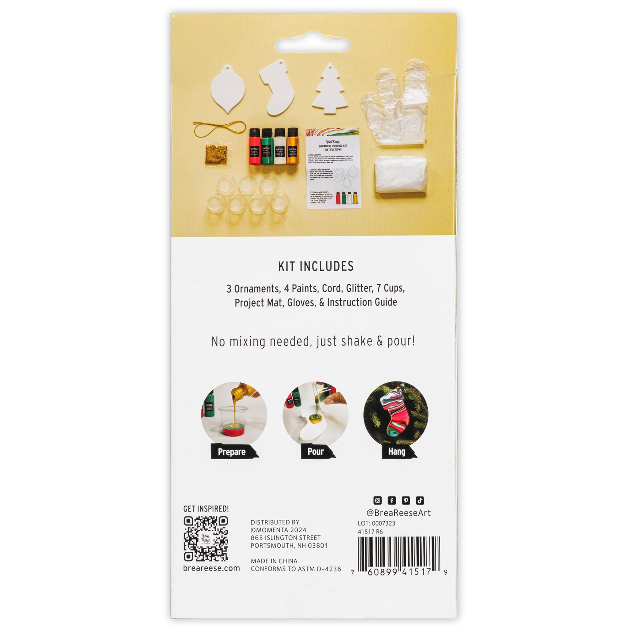 Brea Reese: Acrylic Paint Pouring Kit - Ornaments - Customize 3 Ornaments, All-in-1 DIY Craft, Fun Holiday-Themed Activity, Festive Adult Art Kit