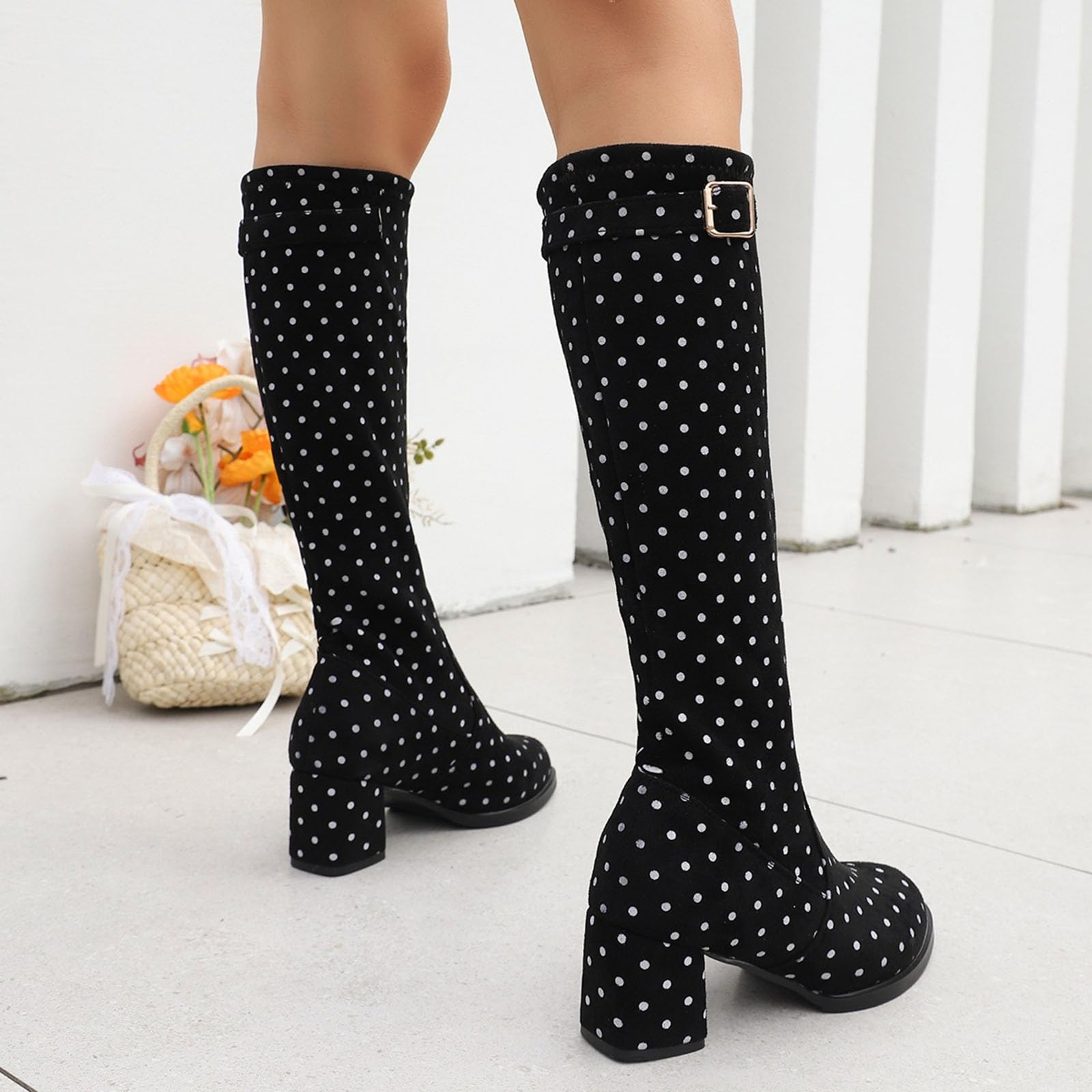 Eleganti Stivali Al Ginocchio Con Stampa A Pois Boots Chelsea Da Donna
