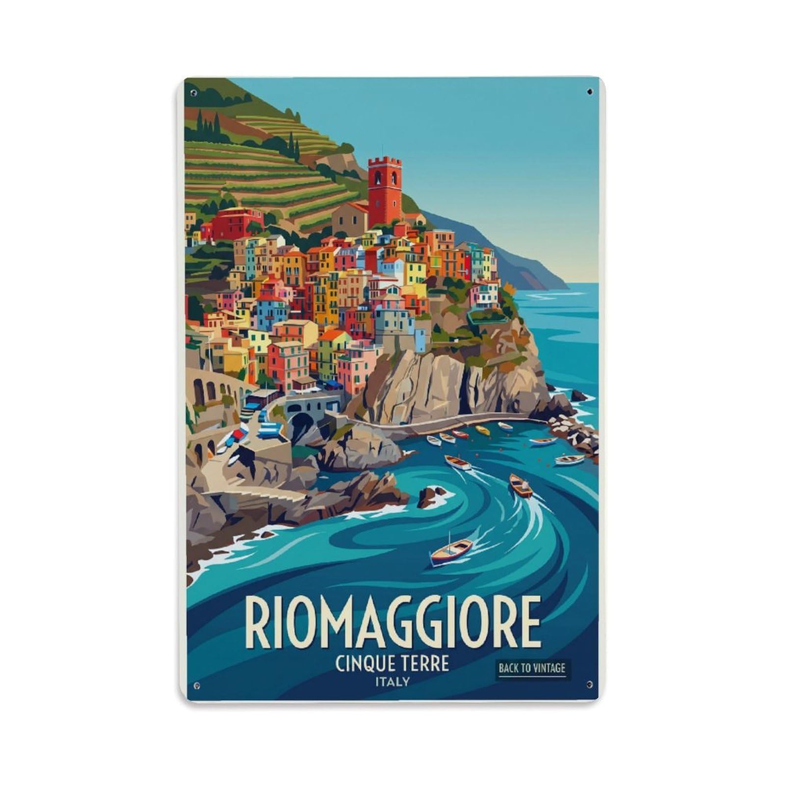 Huiyhb 8X12inch(20X30cm) Vintage Travel Riomaggiore Italy Movement Metal Tin Sign
