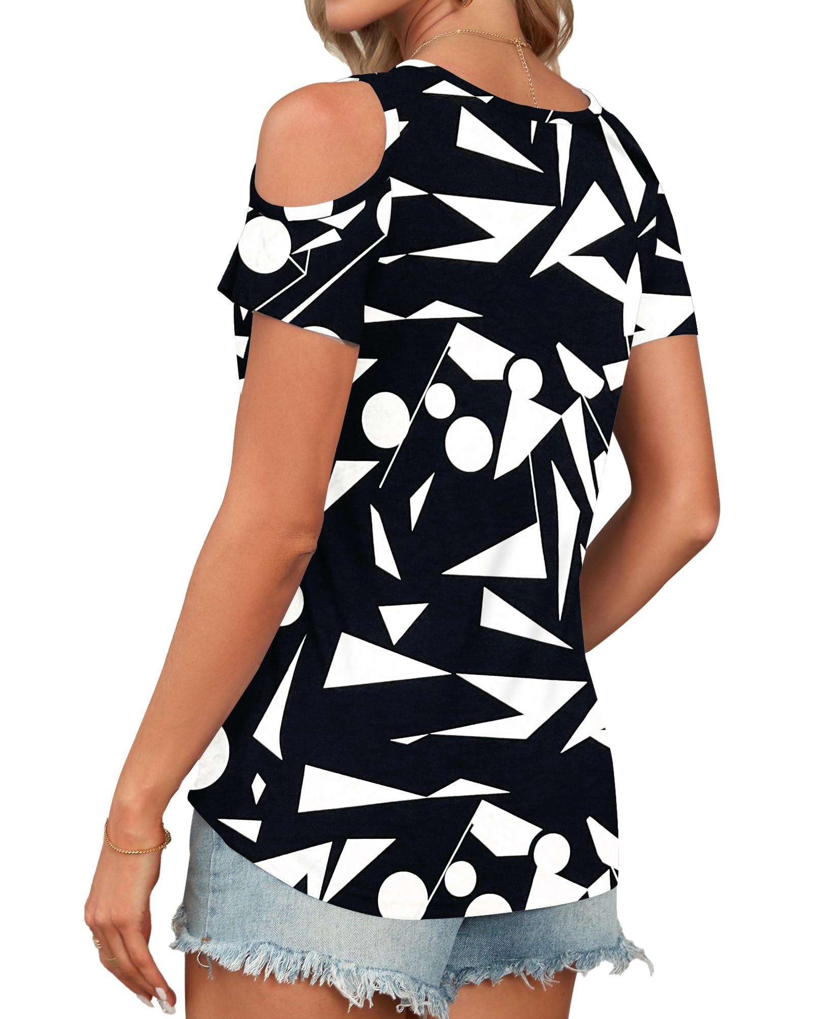 WNEEDU Magliette Donna Estive Manica Corta T Shirt con Scollo a V Senza Spalline Top Maglia Elegante