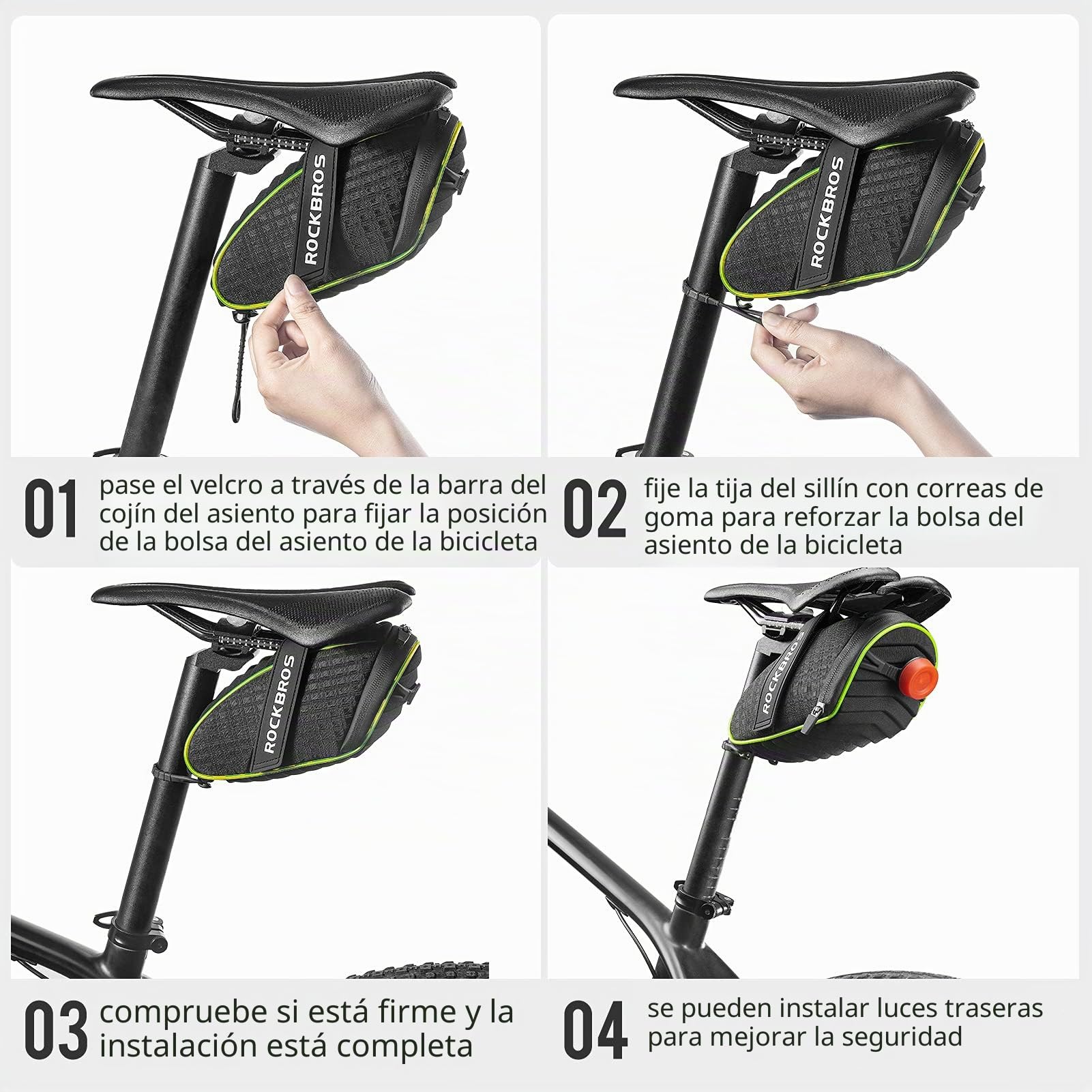 ROCKBROS Bolsa Sillín de Bicicleta, Alforja bajo Asiento a Prueba de Agua Alta Visibilidad para Bicicleta Carretera MTB Ciclismo