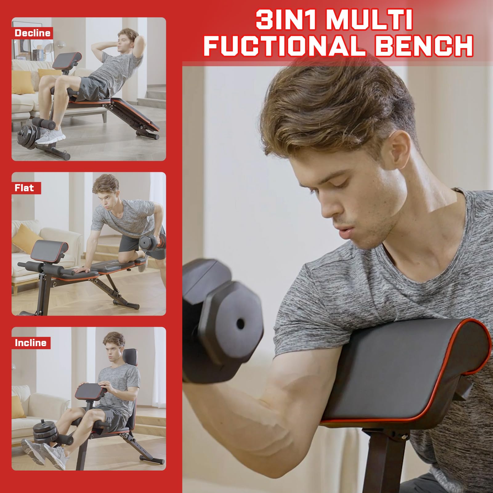 Adjustable Weight Bench - Bench Press for Full Body Workout | Foldable Workout Bench for Home Gym, Strength Training Bench to Incline Decline Flat w/Leg Extension and Pracher Pad