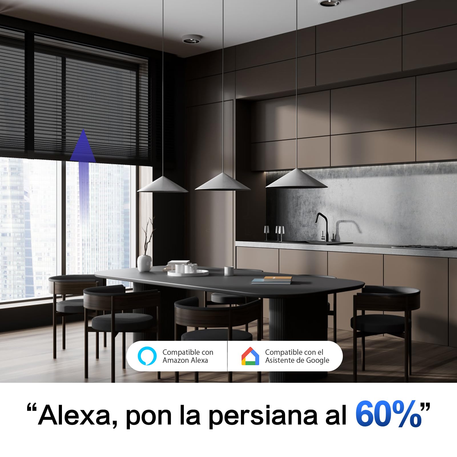 Interruptores Persiana Wifi Porcentual con Pantalla LCD, Interruptor Persiana Inteligente Compatible con Alexa y Google Assistant 80x80mm, Se Requiere Cable Neutro