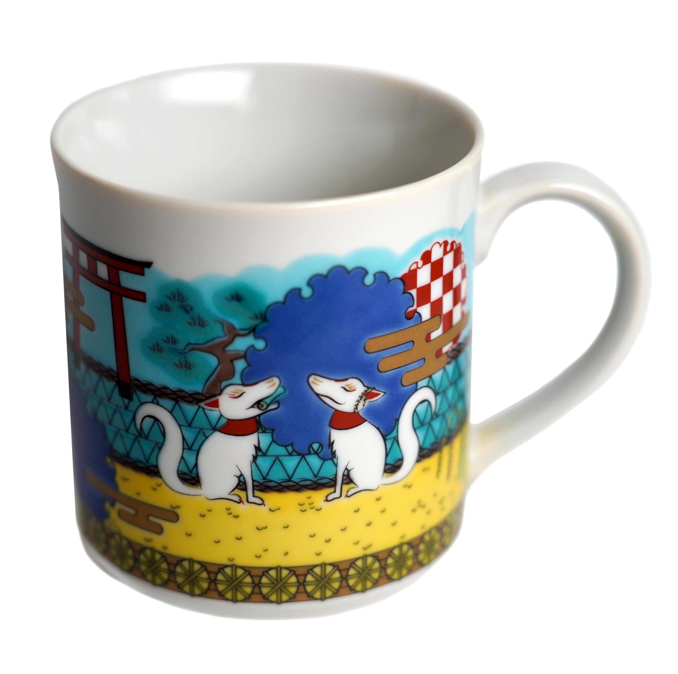 Kutani Ware Mug Inari White Fox 7oz Maruyamart Porcelain Cup Japan