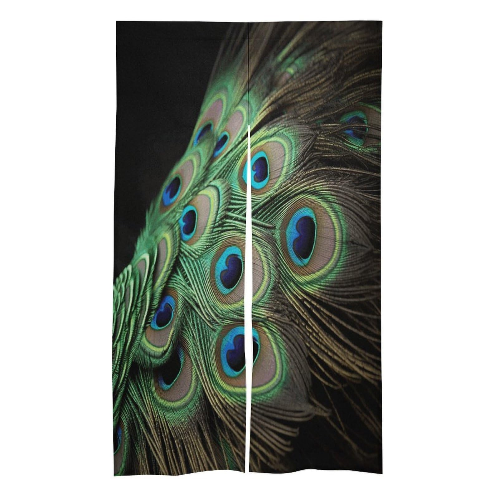 VstaDank Green Peacock Feather Noren Doorway Curtain Printed Window Treatment Door Tapestry Chinese Traditional Doorway Curtain Long Type Door Tapestry for Home Decoration