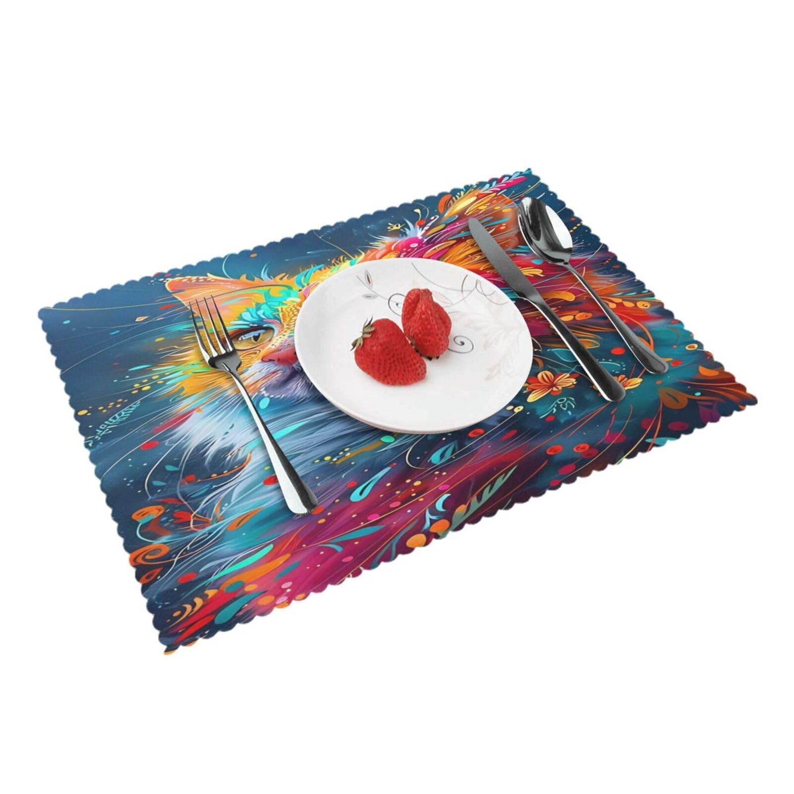 Colorful Abstract Cat Placemats Set of 4 Print Table Mats Place Mats Table Decor for Kitchen Dining 12X18 in