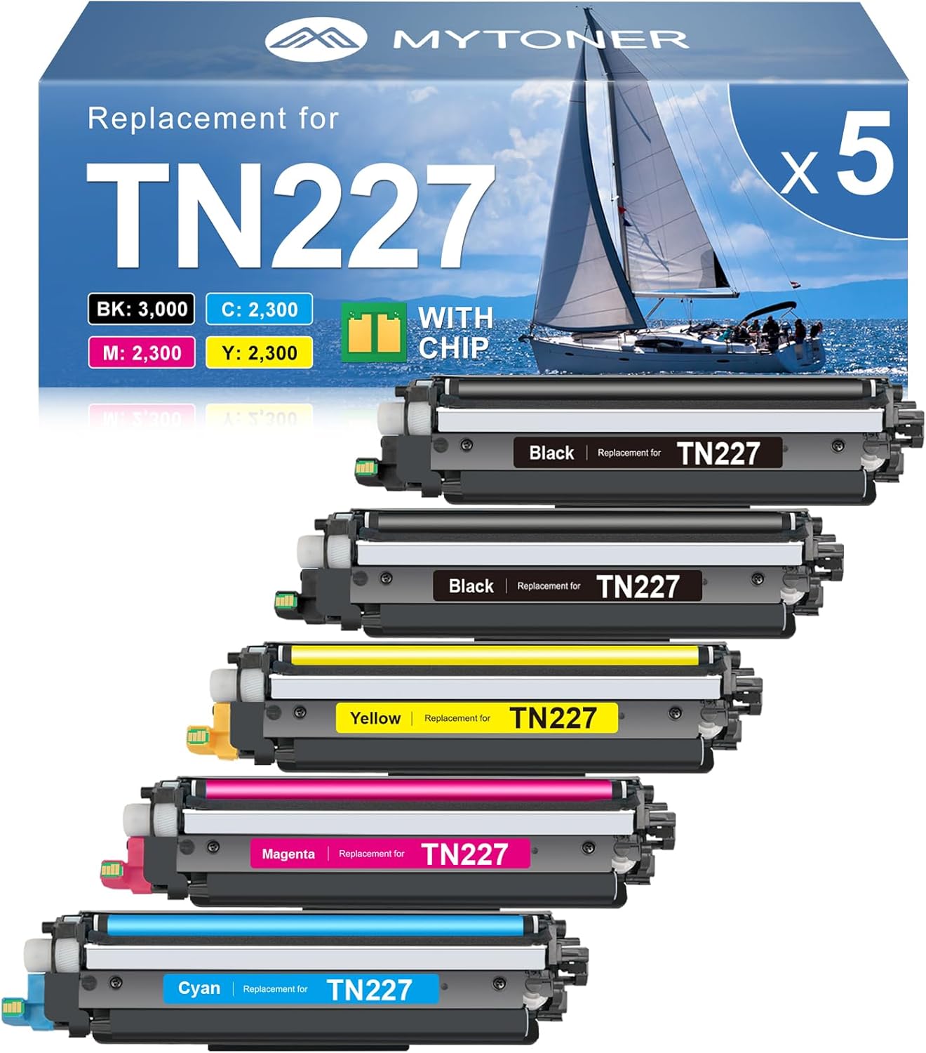 Product image of MYTONER TN227 TN-227 Toner Cartridge Compatible Replacement for Brother TN227 TN 227 TN223 TN-227BK/C/M/Y High Yield for HL-L3270CDW HL-L3210CW MFC-L3770CDW MFC-L3750CDW MFC-L3710CW Printer (5 Pack)