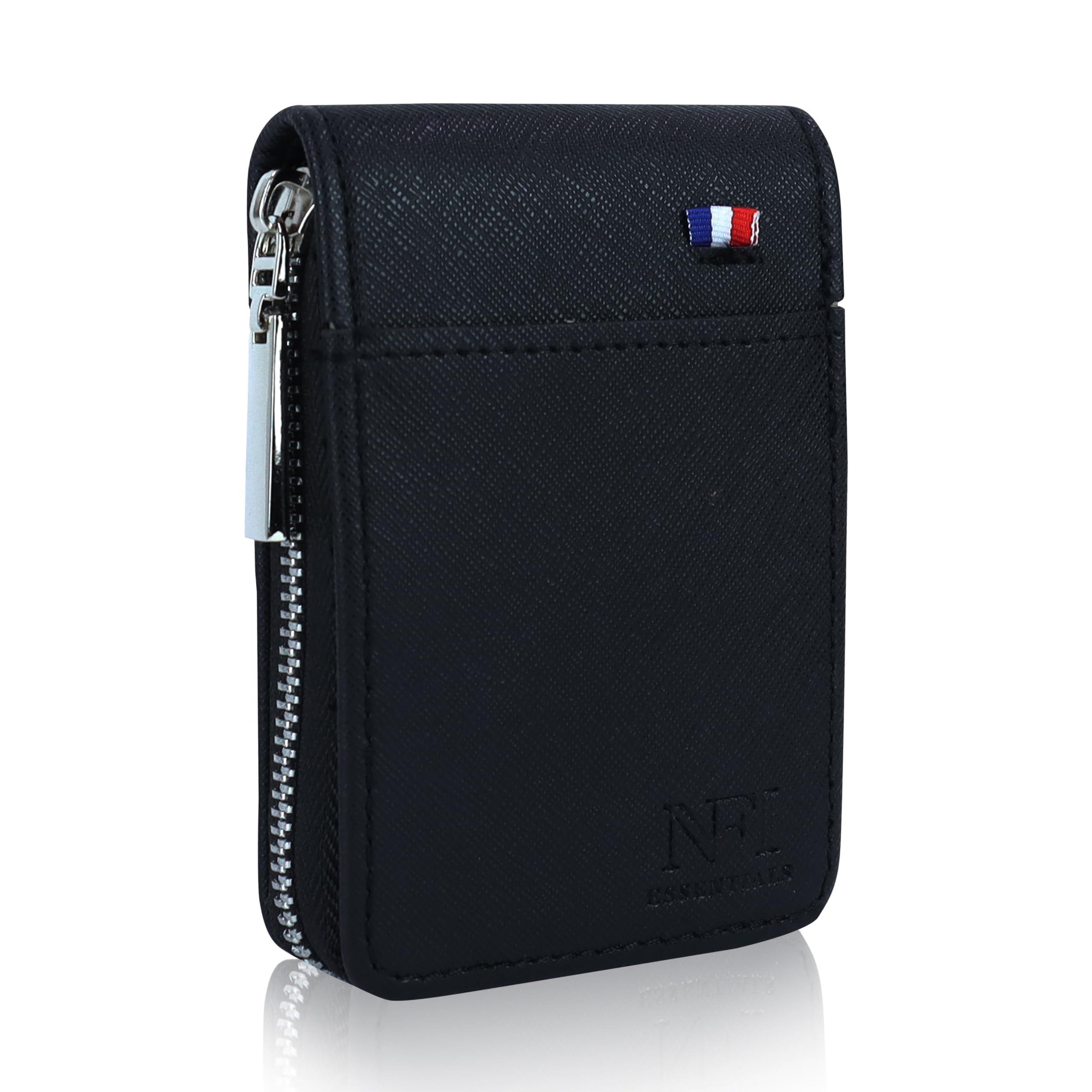 PU Leather 9 Slots Vertical Card Holder Credit Debit Card Holder Zipper Coin Purse for Men and Women Accordion Money Wallet Security Wallet (MW-4-Black)-image-18