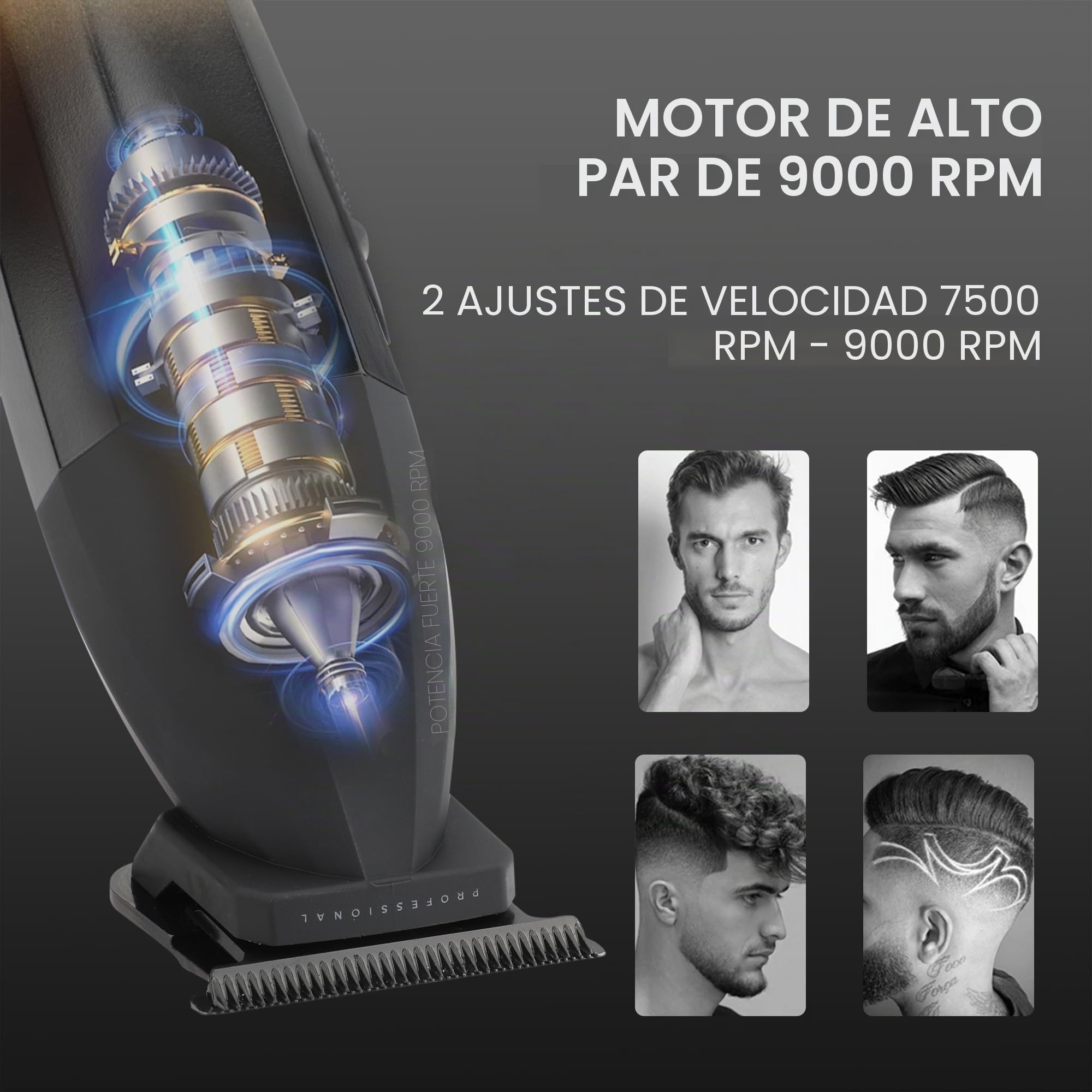 VGR Recortadora de pelo para hombre, inalámbrica, profesional, barbero, 9000 rpm, eléctrica, USB-C, recargable, batería de 240 minutos, DLC y cuchillas de cerámica para detalles de barba de precisión,