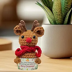 Boas felicidades - Presentes de cervos fofos de crochê feitos à mão para mulheres, homens e amigos, adequado para sala de estar, quarto, cozinha, estante, mesa de escritório, presentes de decoração de