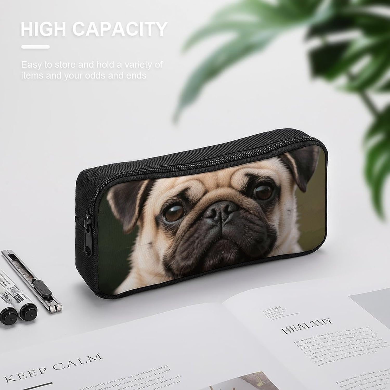 Cute Pug Pencil Case Large Pencil Bag with Zipper image 4