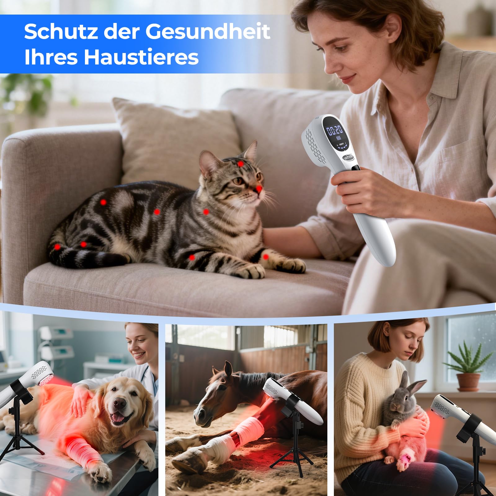 Morfone Rotlicht Handgerät, 5x808nm + 12x650nm, 3600mAh Tragbar Infrarotlampe, 4 Modi Rotlichtlampe zur Muskel, Ganzkörper & Gesicht für Menschen Haustiere, Mit Schutzbrille & Ständer, Weiß