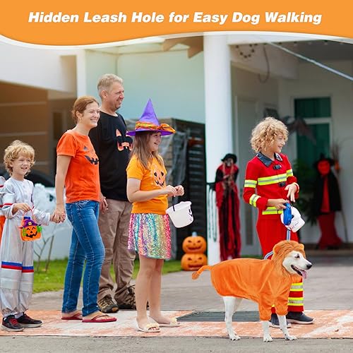 Miniatura 7 de BWOGUE Disfraz de león para perros grandes, disfraz de perro león de Halloween, sudadera con capucha de forro polar cálido con agujero para correa,