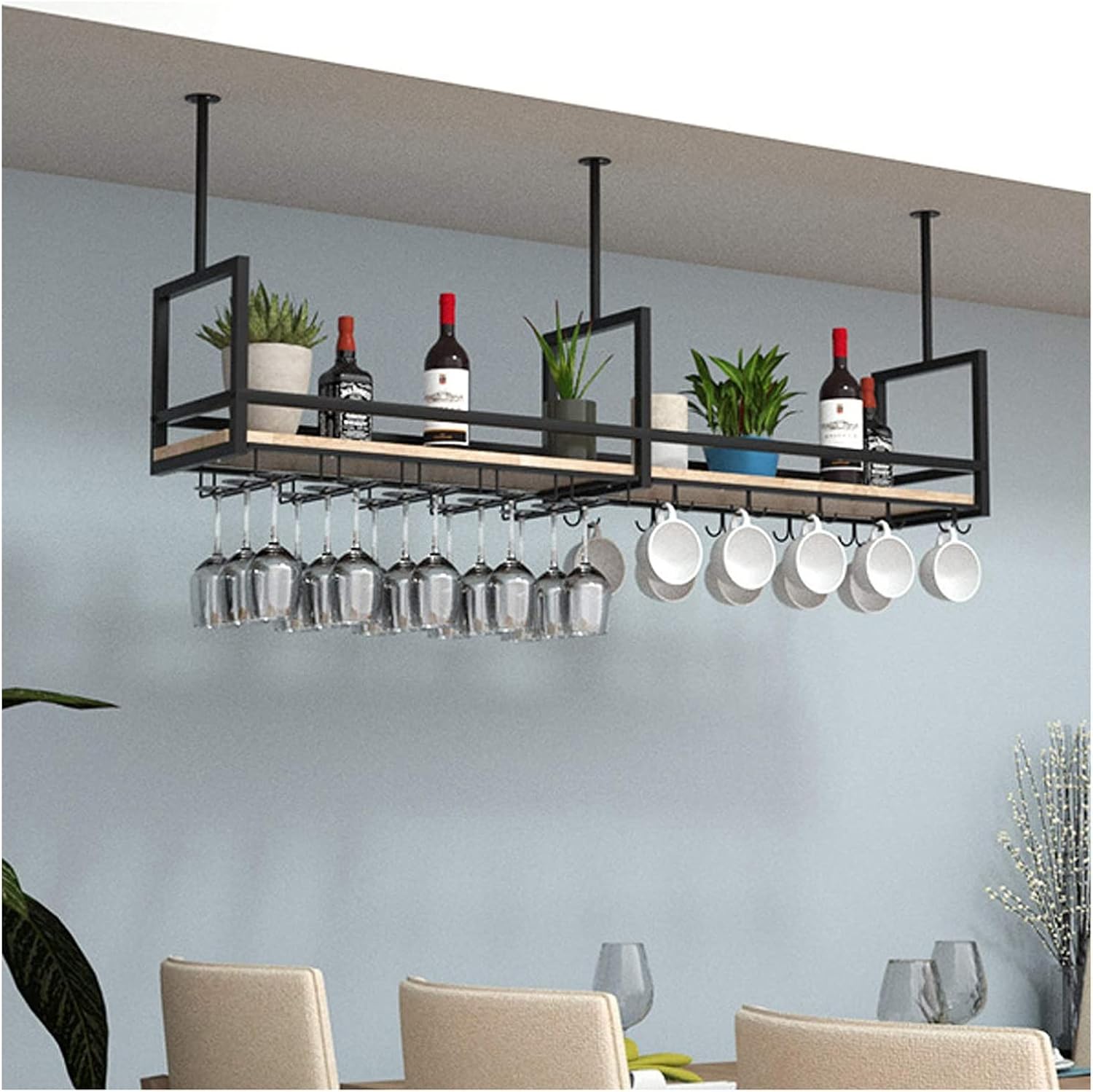 Ceiling Rack Hanging Storage Shelves Black, Ceiling Wine Glass Racks