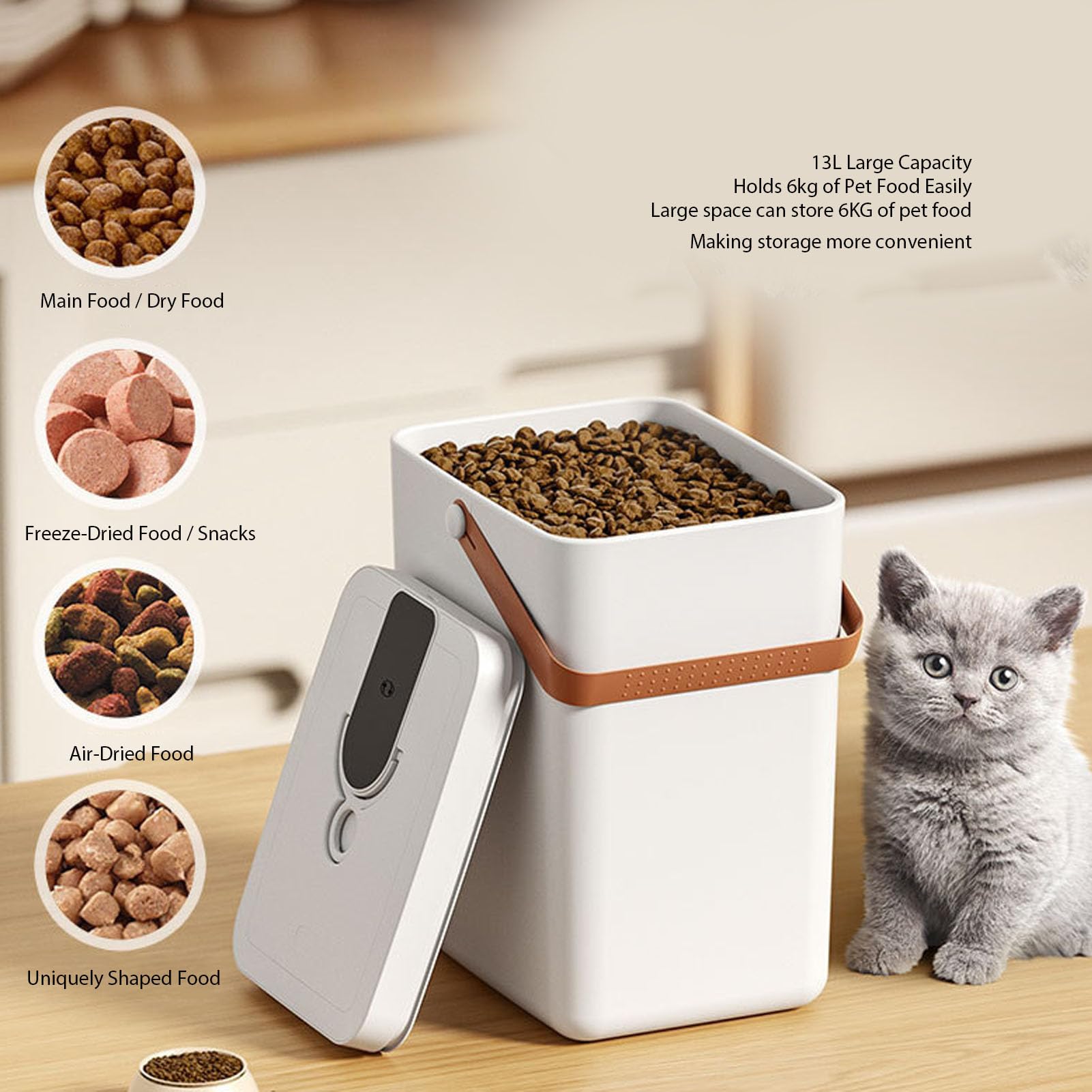 El Cubo de Comida para Mascotas Al Vacío de 13 Litros Conserva Eficientemente la Frescura, Contenedor Hermético de Almacenamiento de Alimentos para Mascotas para Comida para Gatos, Material