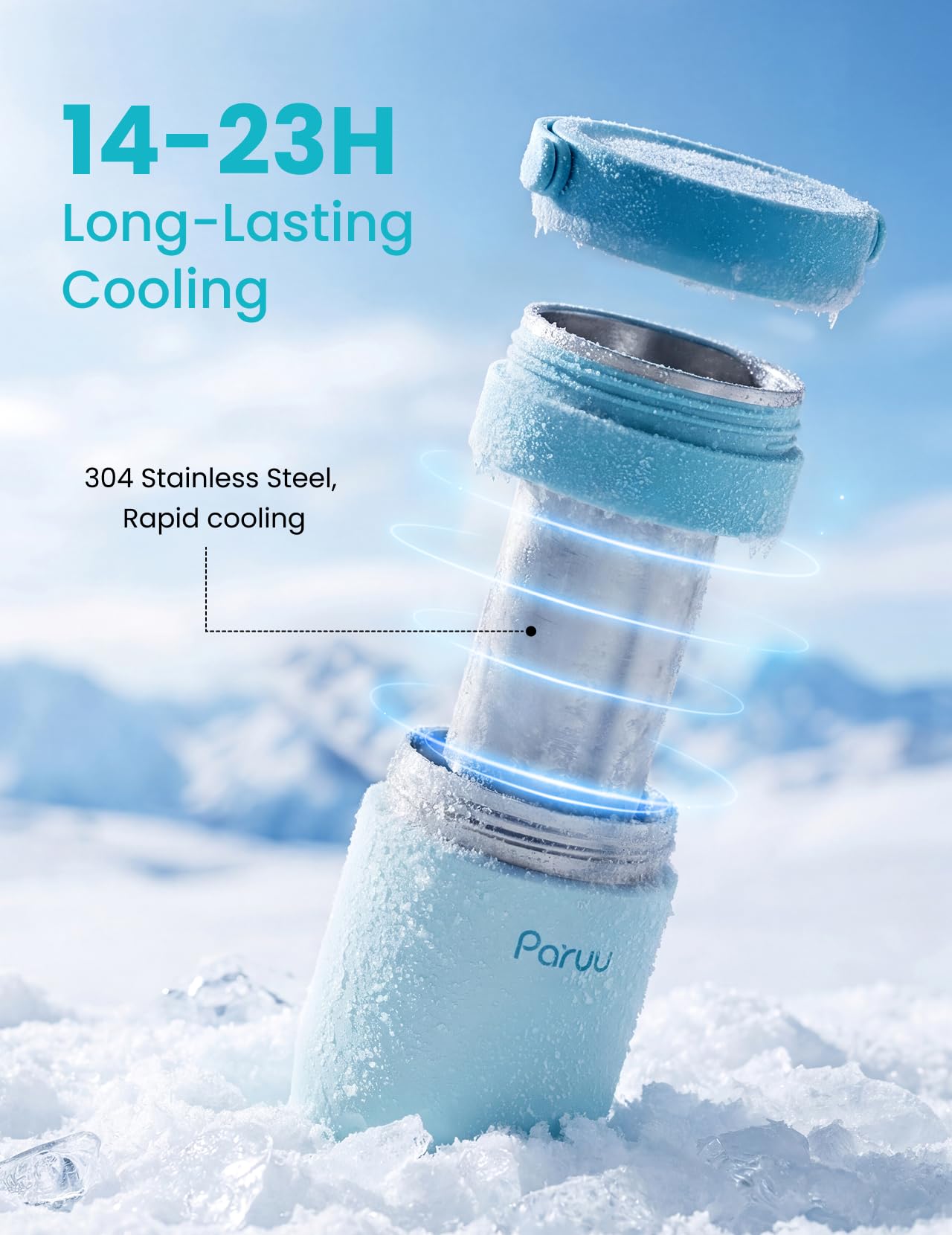 Paruu Portable Breast Milk Cooler, 304 Stainless Steel Breastmilk Chiller for 14–23H Cooling, 10-24oz Breastmilk Storage Container for Travel, Outdoor, New Moms Breastfeeding Essentials, Blue - 3