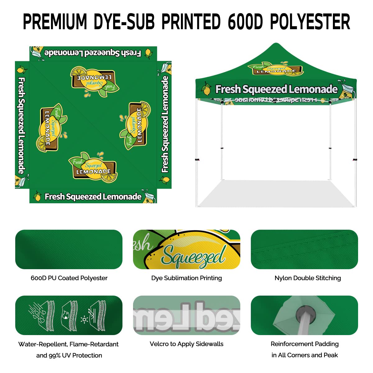 Lemonade Tent, Heavy Duty Outdoor Canopy Tent 10x10, Fresh Squeezed Lemonade Business Vendor Tent for Pop Up Market Lemonade Beverages Promotion Canopy