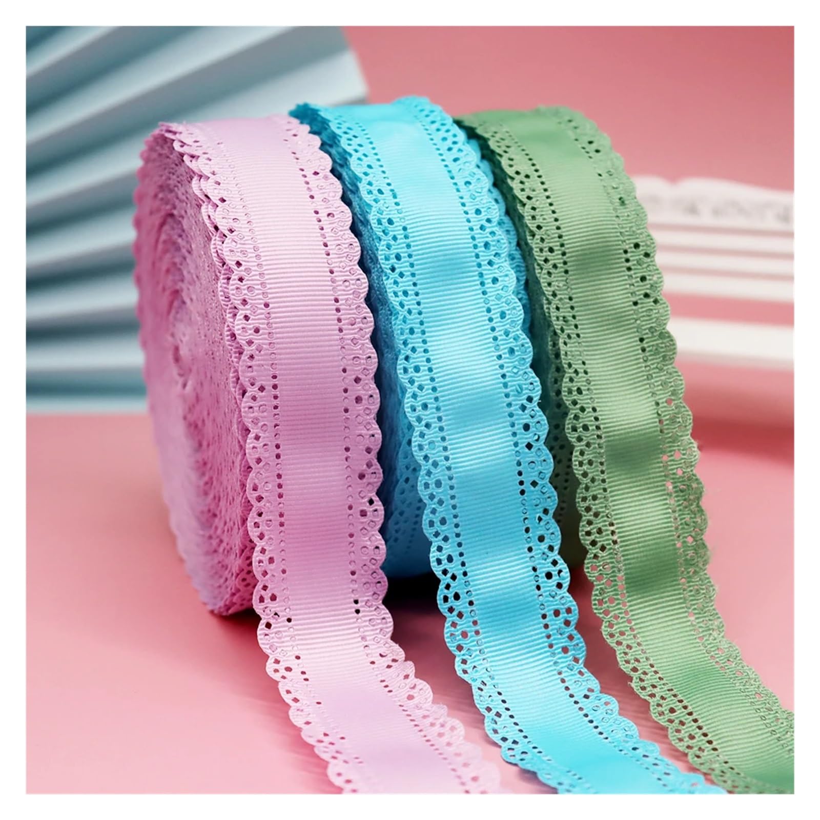 Wstążka, wstążki do pakowania prezentów, Koronkowa wstążka grosgrain z kwiatowym wzorem, wielokolorowa, 3 cm, 1,25 cala(Blue2)