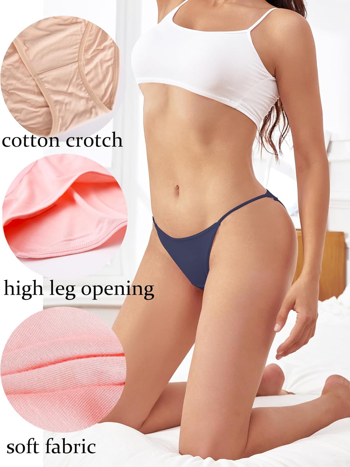 Buankoxy Women's Low-Rise String Bikini Panty Stretch Briefs Sexy Cheeky Underwear 5 Pack - Image 5