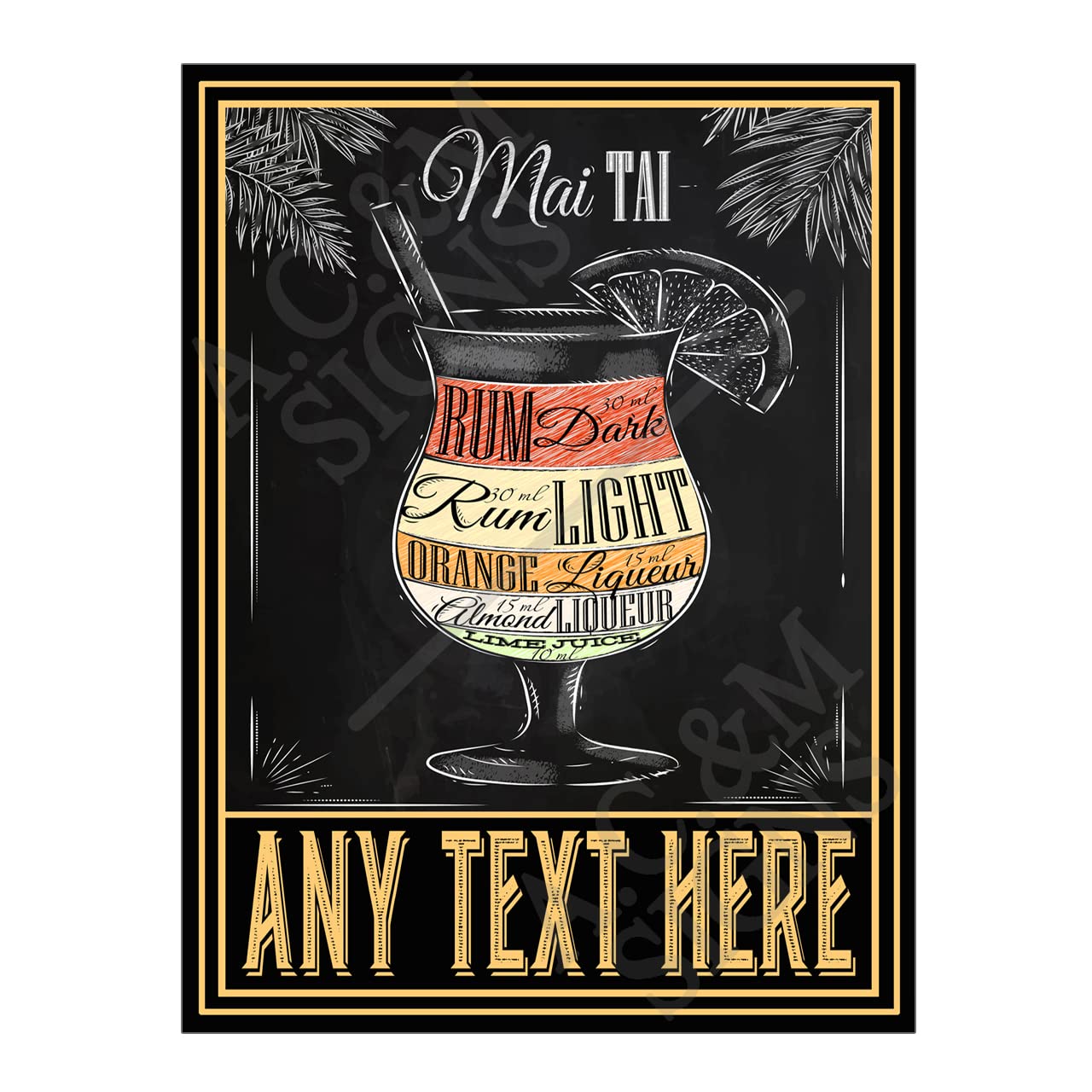 Personalised Bar Metal Tin Sign Plaque Man Cave Shed Home Bar Tiki Bar Garden Bar Fathers Day Gift Poster Print Dad Mum S5 (10x8 inches (Approx) 25cmx20cm, Mai Tai Cocktail)