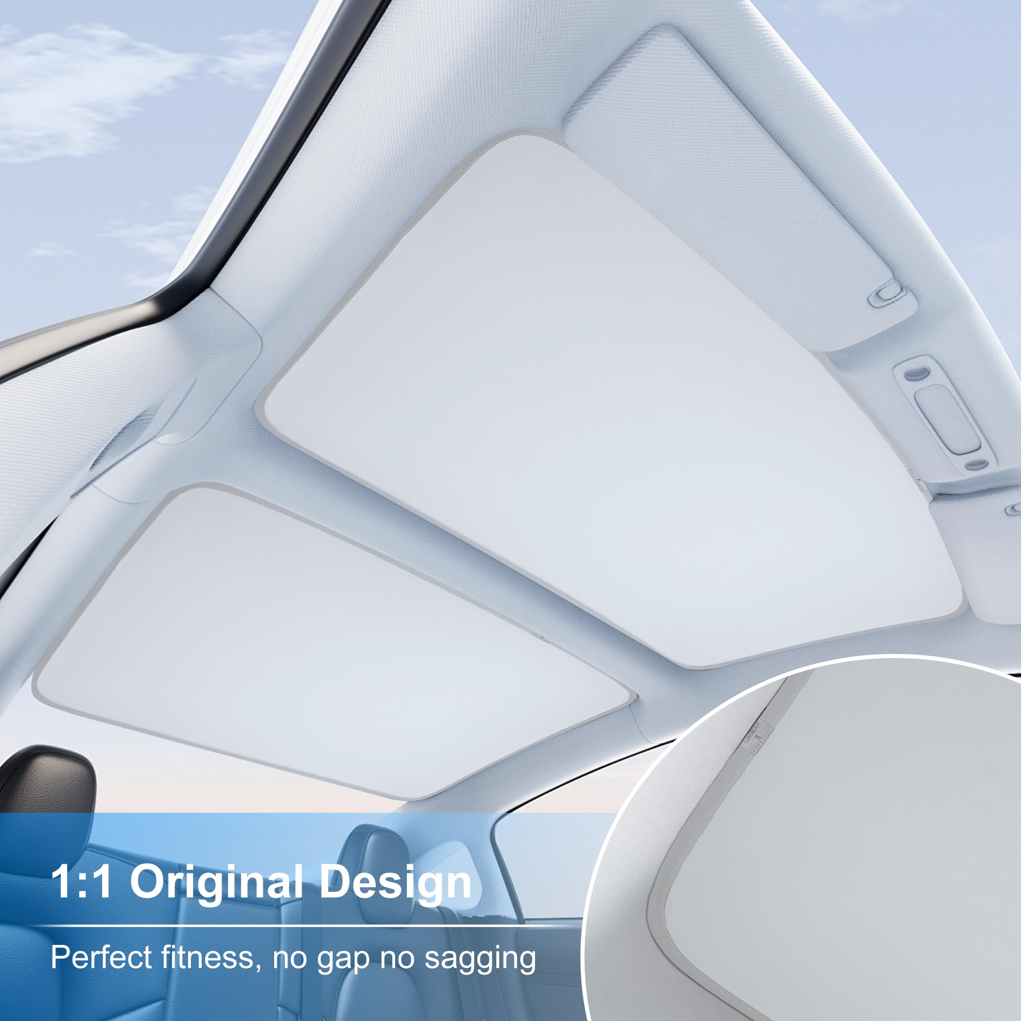 Roof Sunshade for Tesla Model 3 2019-2023 Accessories [No Gaps, Never Sag] Heat Insulation & Interior Sun Protection UV Block Foldable Glass Sunroof Shading Cover for Model 3, Tesla Interior Gray